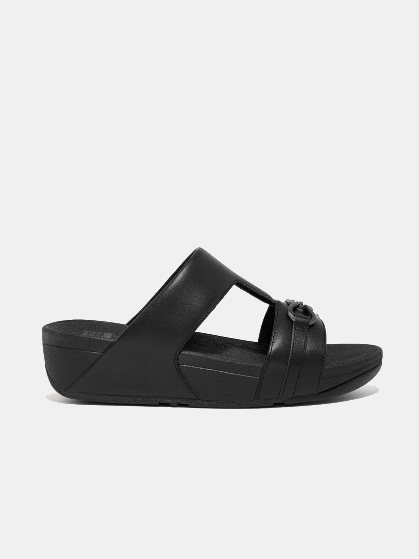 Fitflop Women's Hallye Chain Leather H-Bar Slides #color_Black