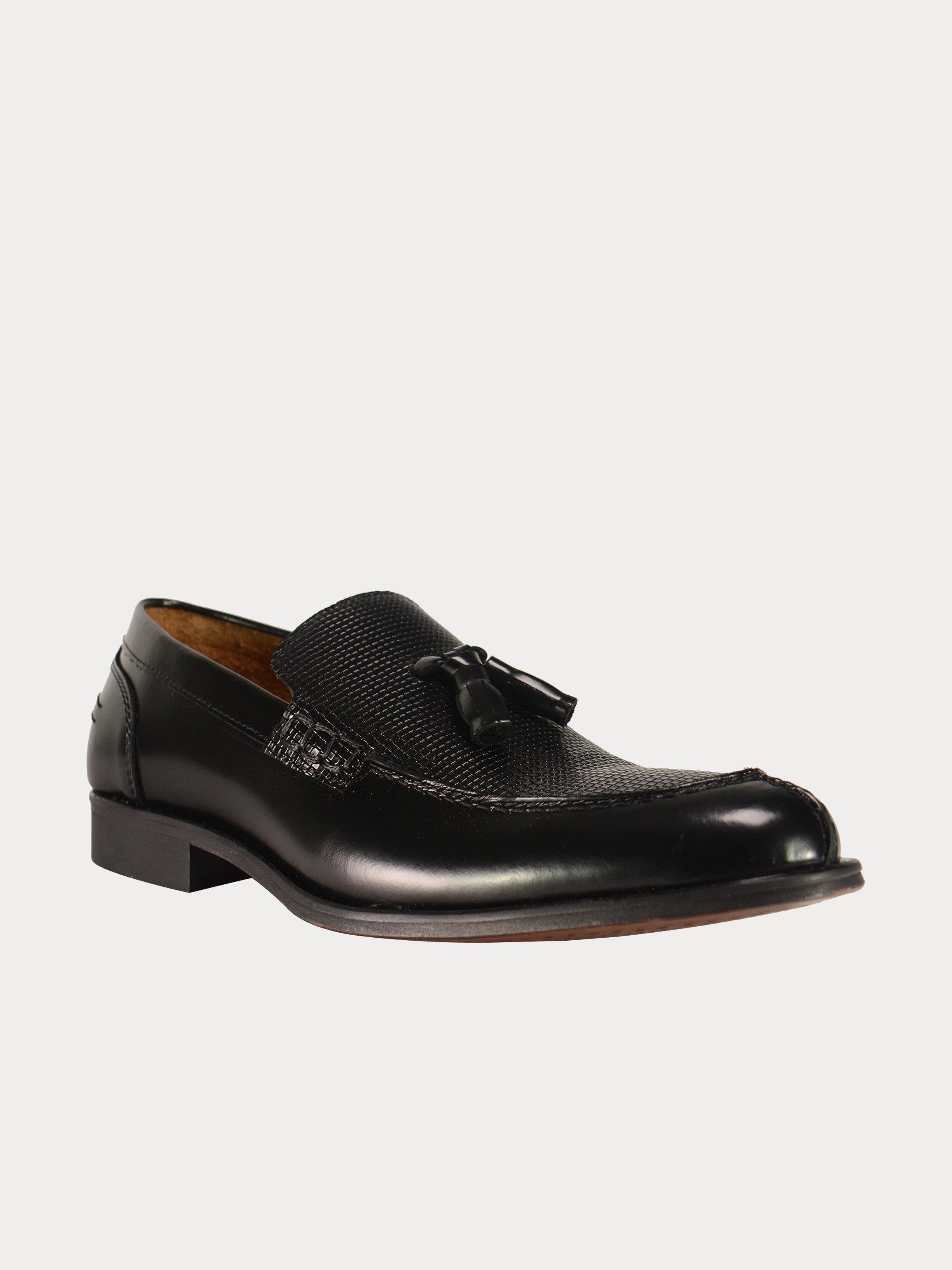 Franzini Men Formal Slip On Leather Shoes #color_Black