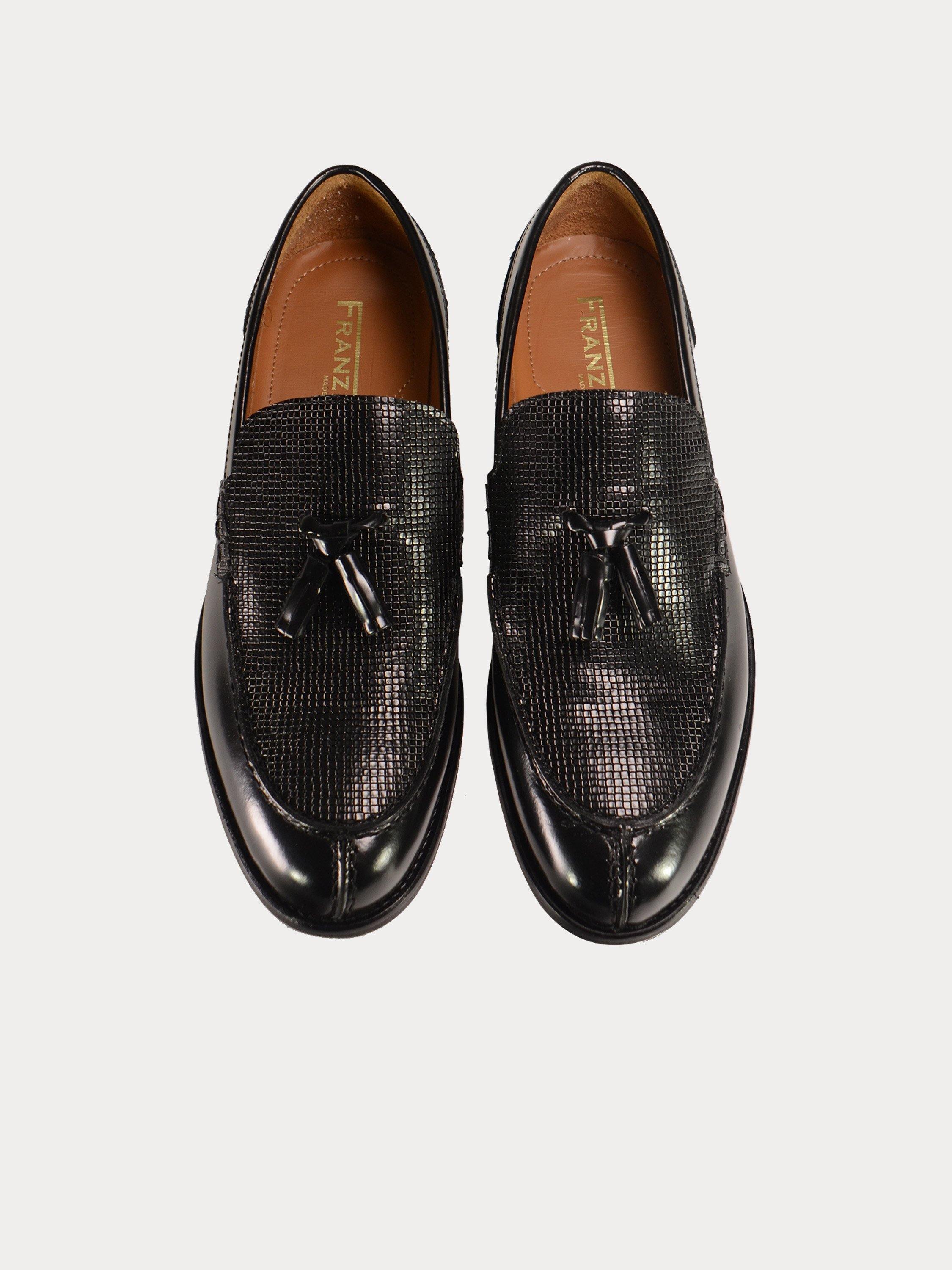 Franzini Men Formal Slip On Leather Shoes #color_Black