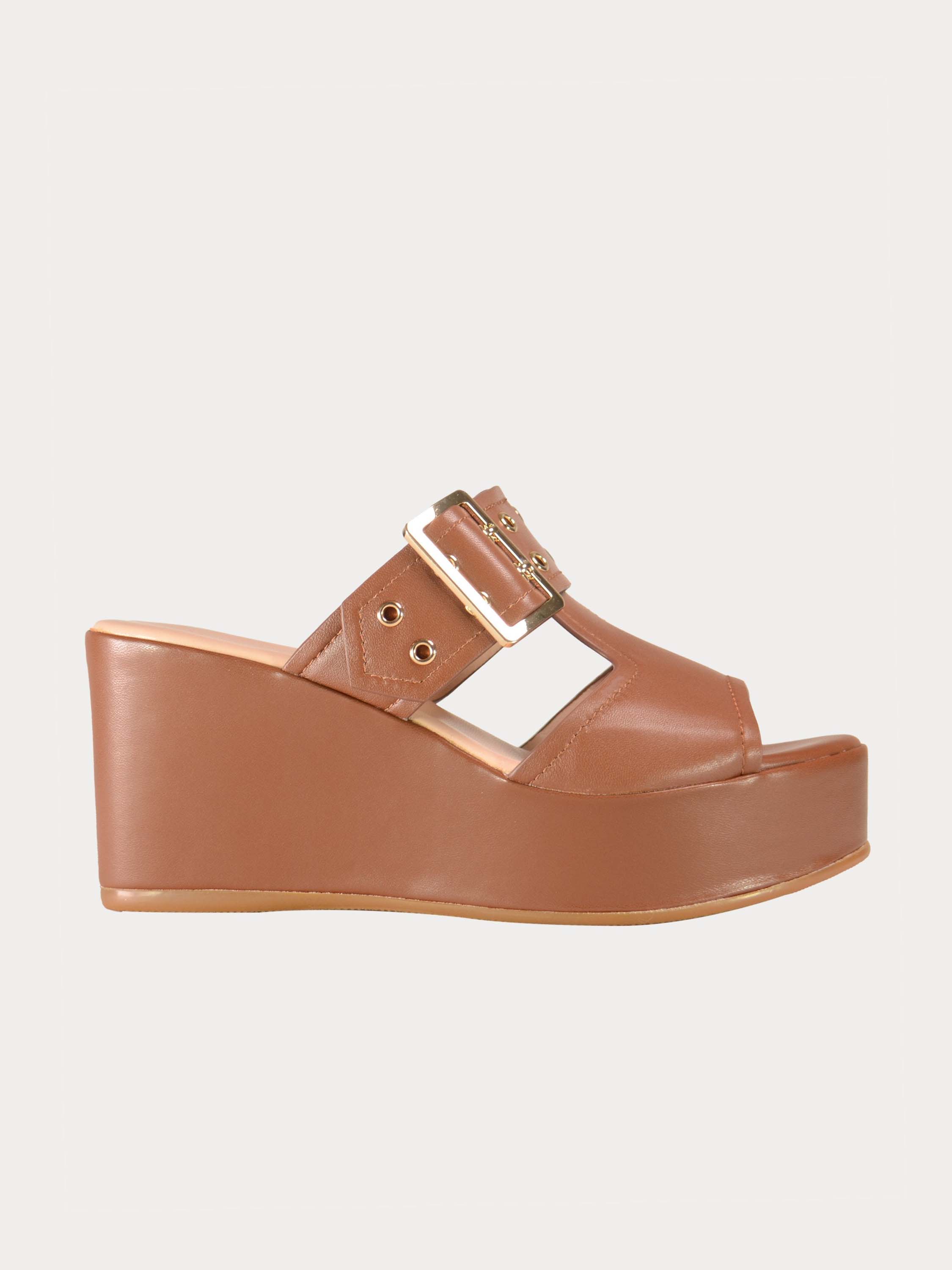 Josef Seibel Buckle Strap Leather Wedges #color_Brown