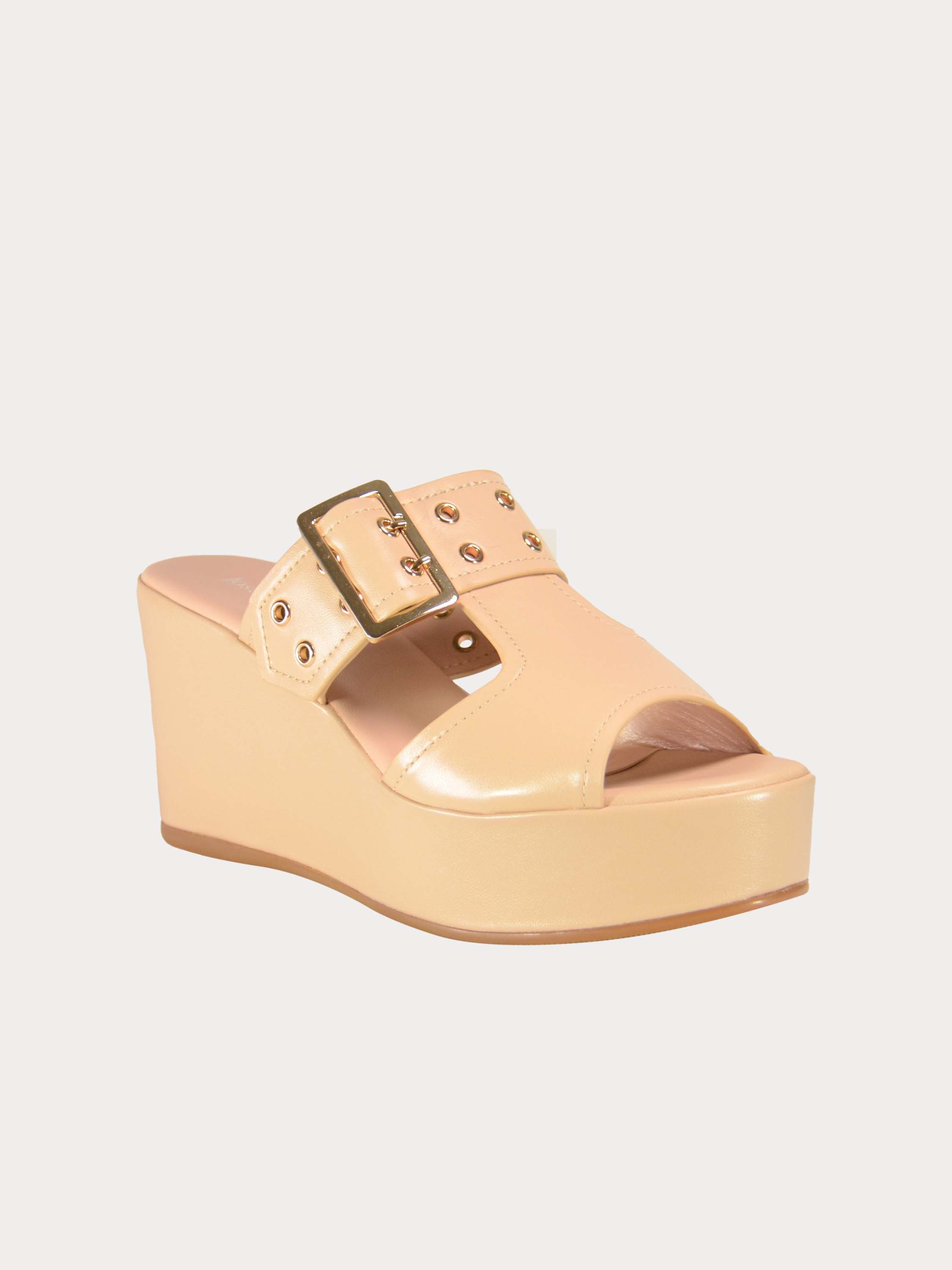 Josef Seibel Buckle Strap Leather Wedges #color_Beige