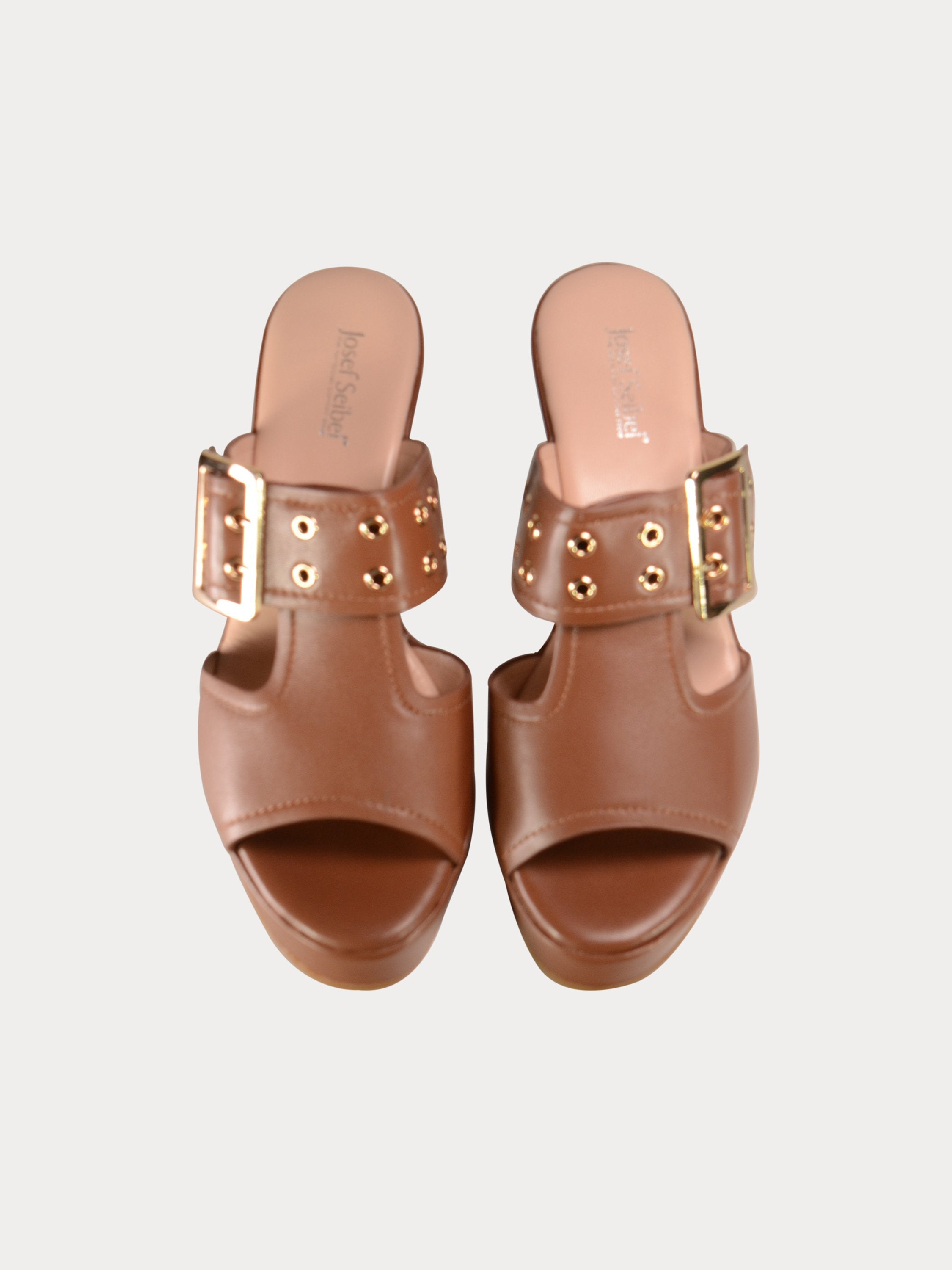Josef Seibel Buckle Strap Leather Wedges #color_Brown
