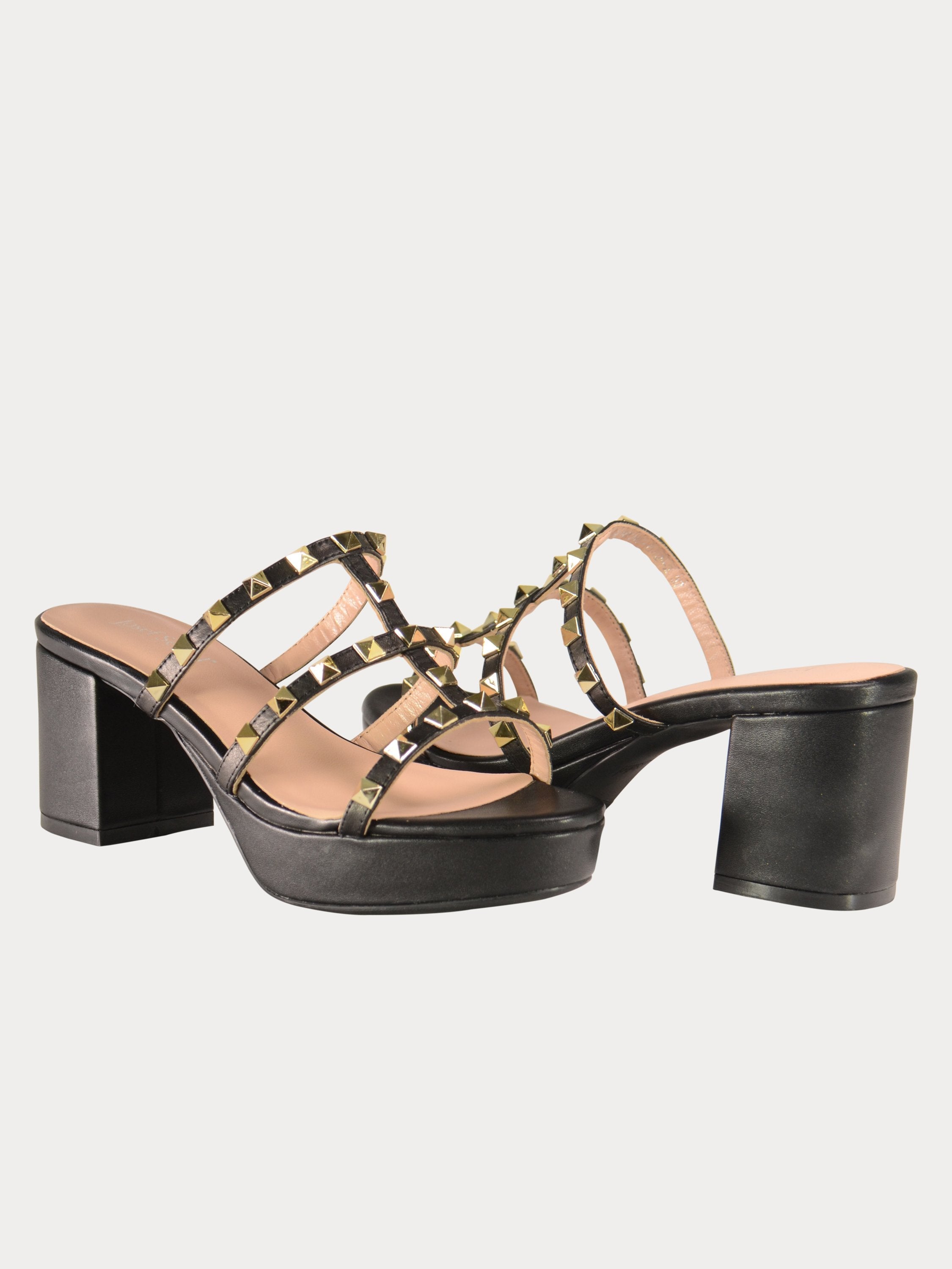 Josef Seibel Gold Studded Heel Sandals #color_Black