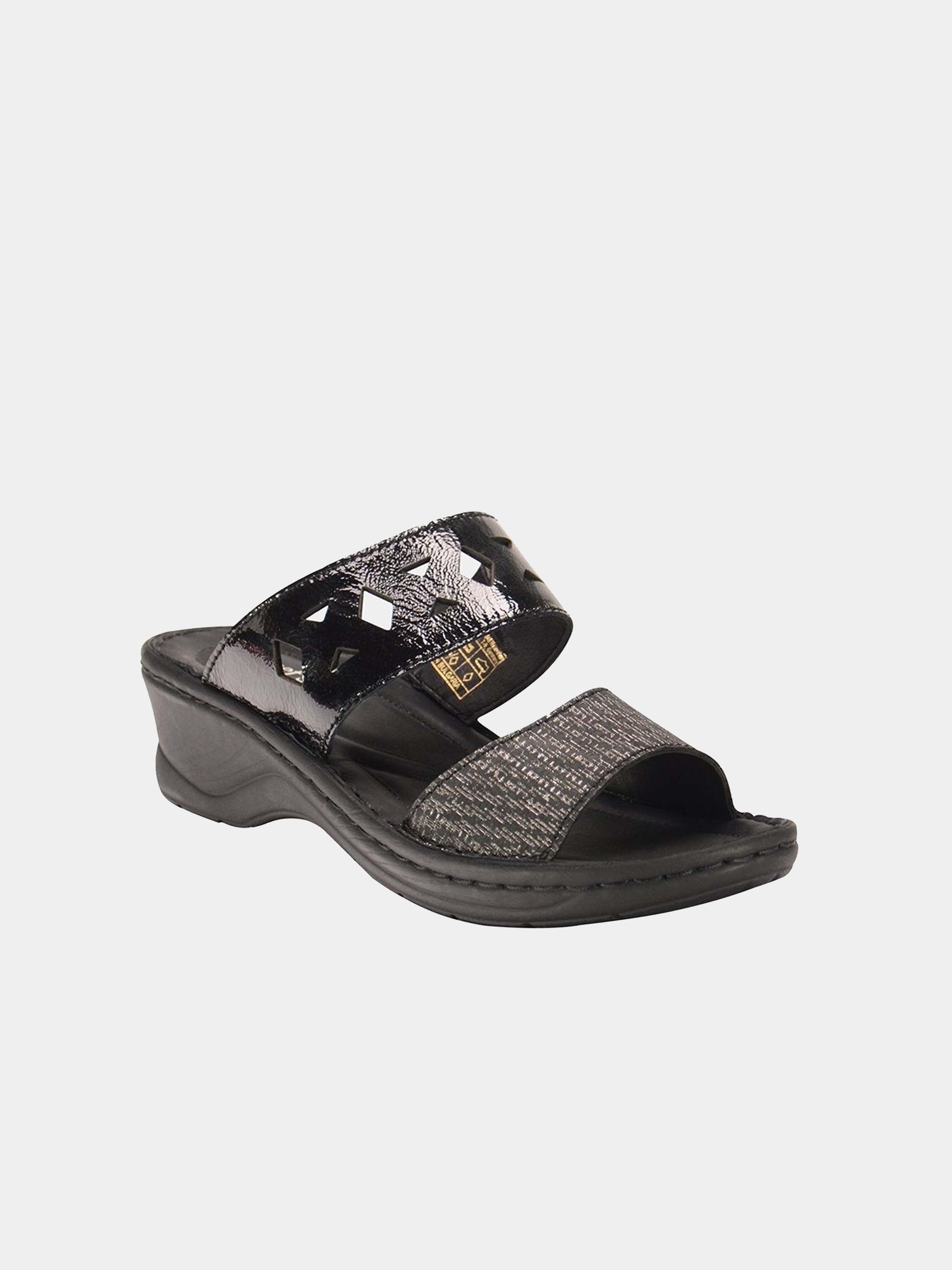 Josef Seibel Harlequin Cut Slider Leather Sandals #color_Black