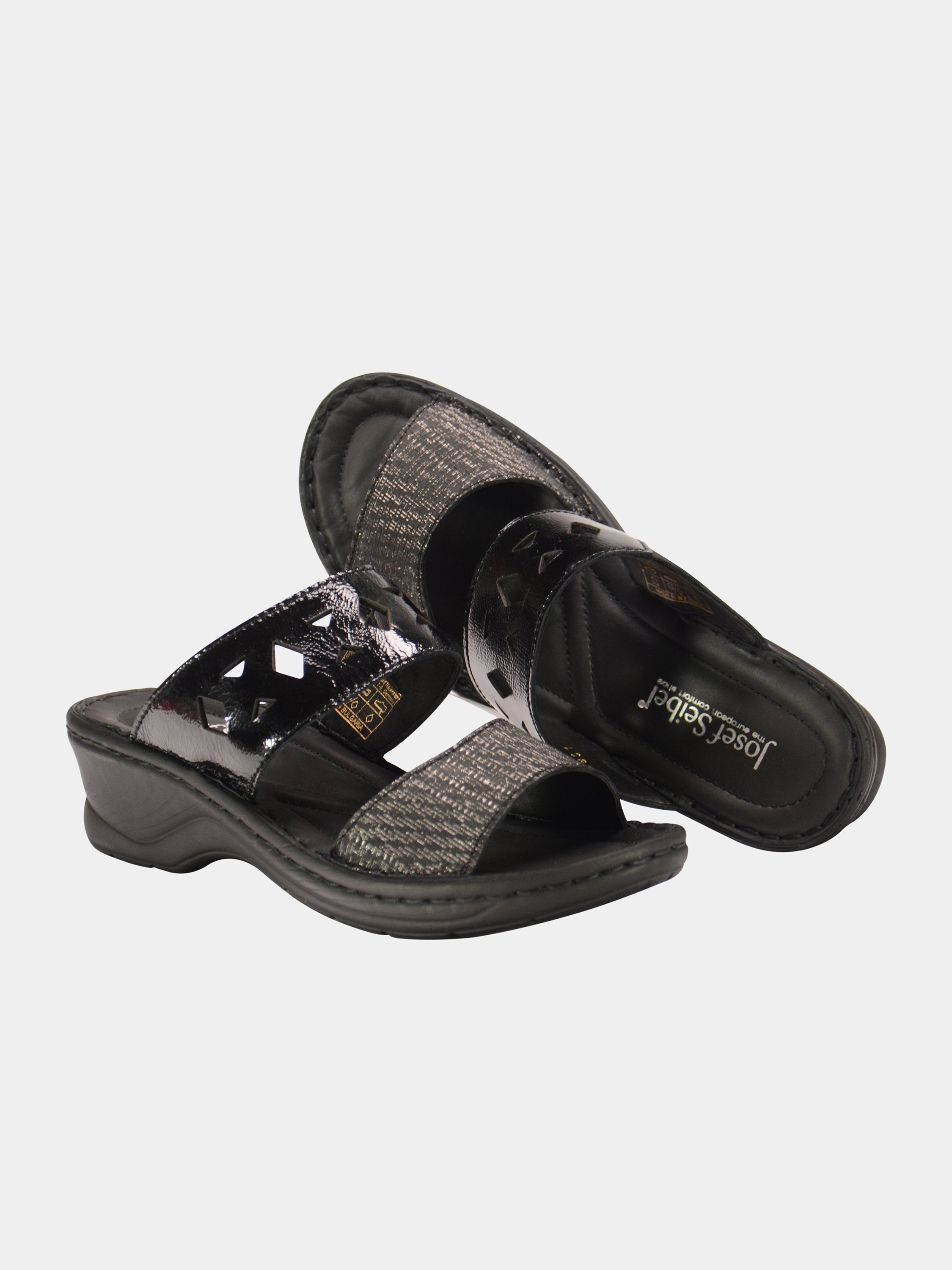Josef Seibel Harlequin Cut Slider Leather Sandals #color_Black