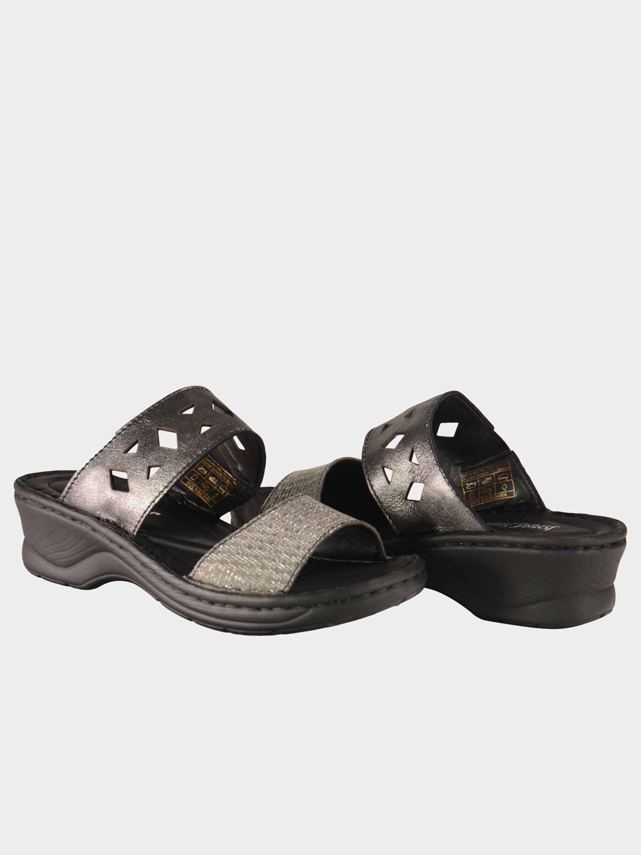 Josef Seibel Harlequin Cut Slider Leather Sandals #color_Gray