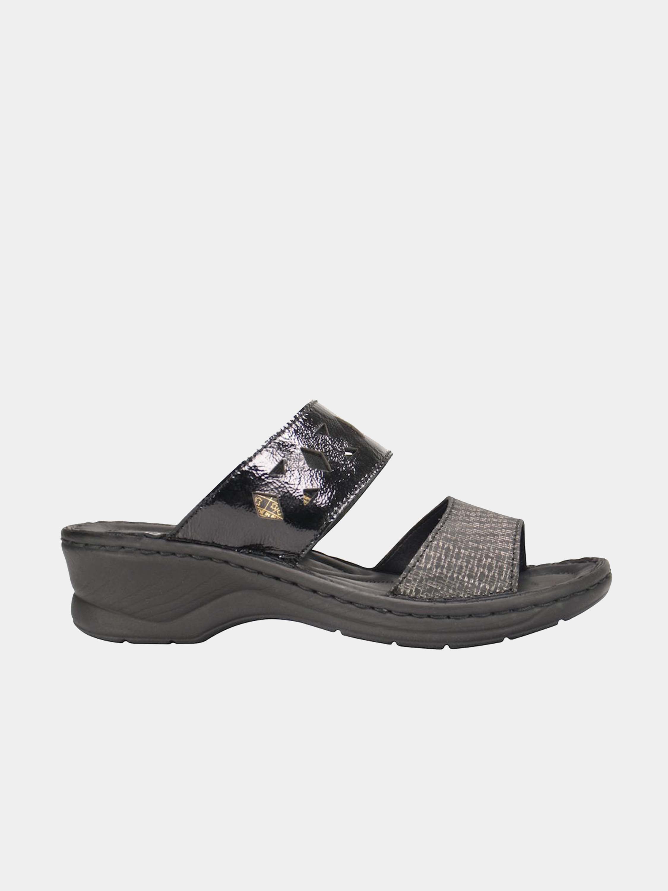 Josef Seibel Harlequin Cut Slider Leather Sandals #color_Black