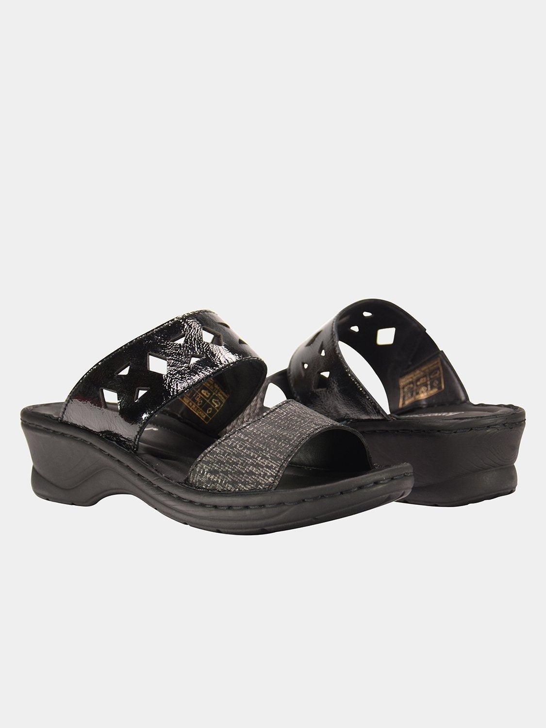 Josef Seibel Harlequin Cut Slider Leather Sandals #color_Black