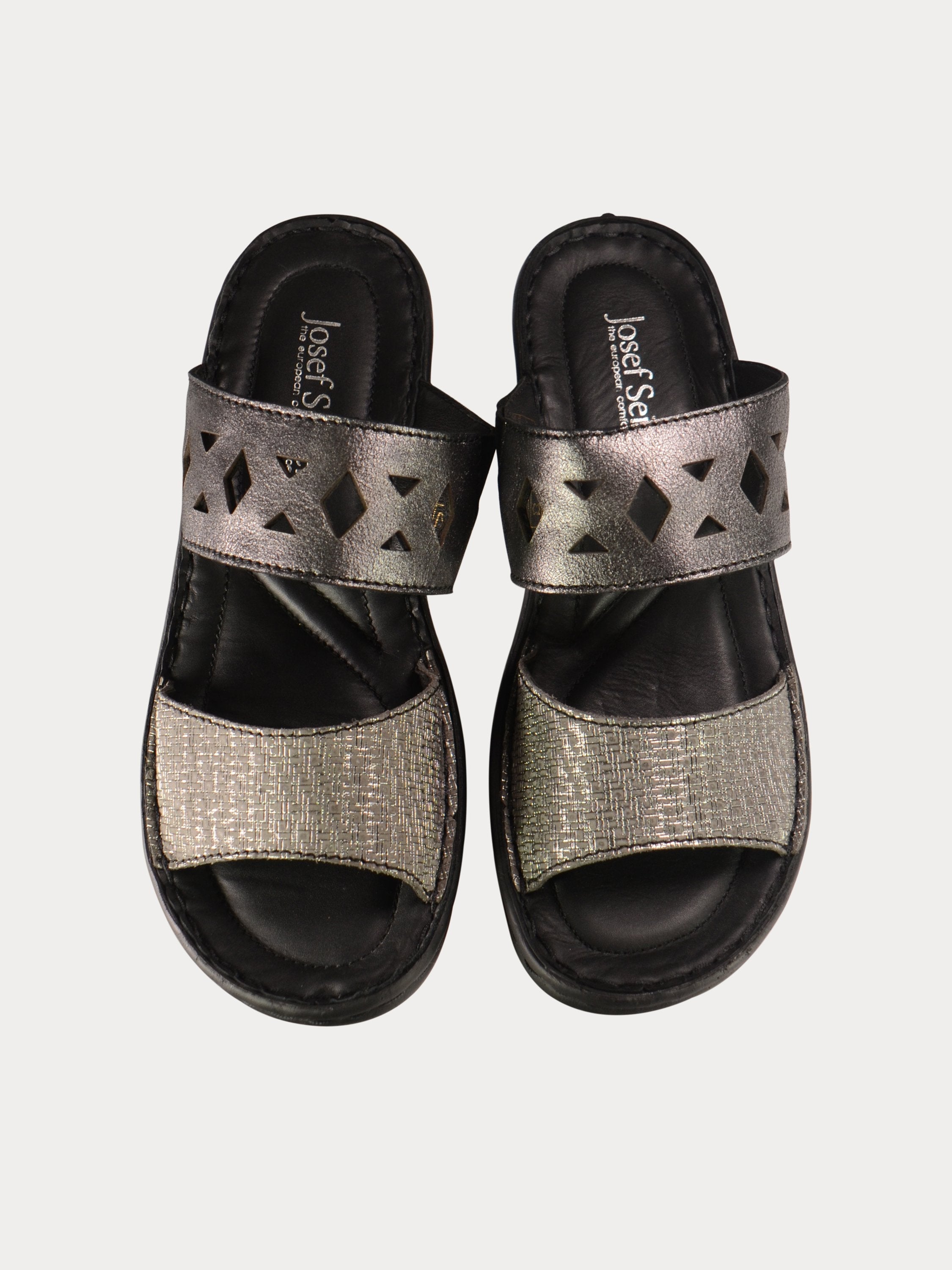 Josef Seibel Harlequin Cut Slider Leather Sandals #color_Gray