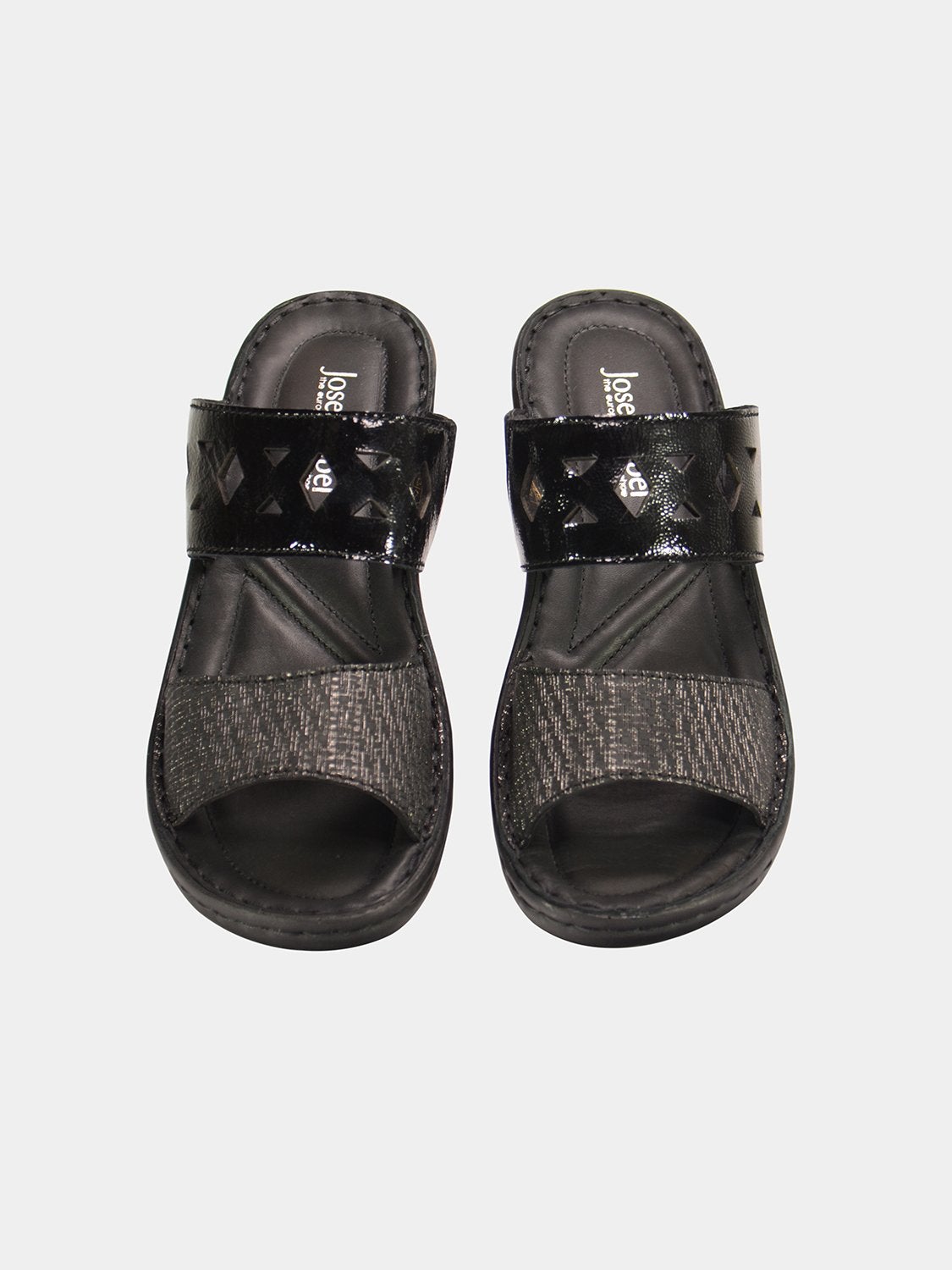 Josef Seibel Harlequin Cut Slider Leather Sandals #color_Black