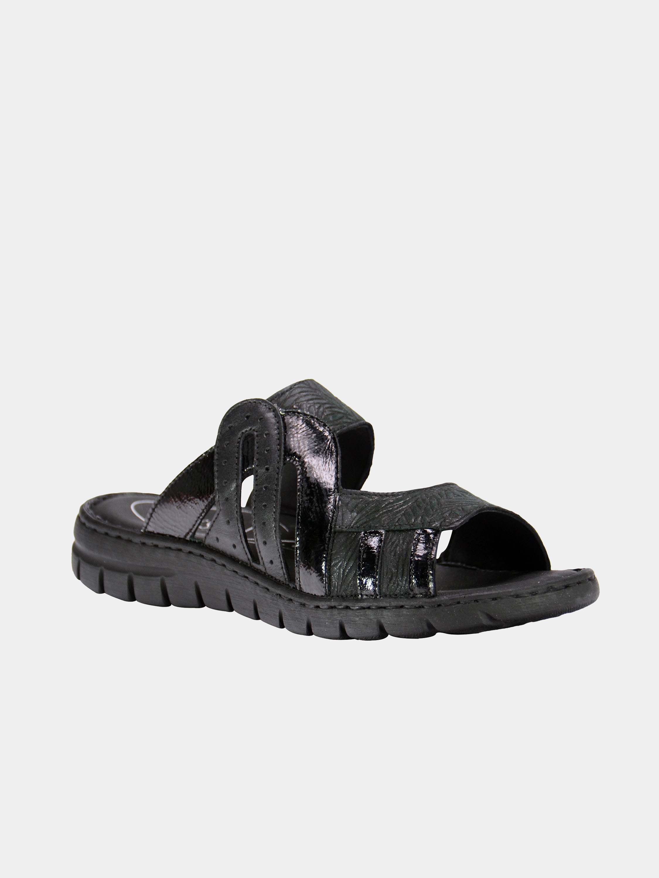 Josef Seibel Maze Slider Leather Sandals #color_Black