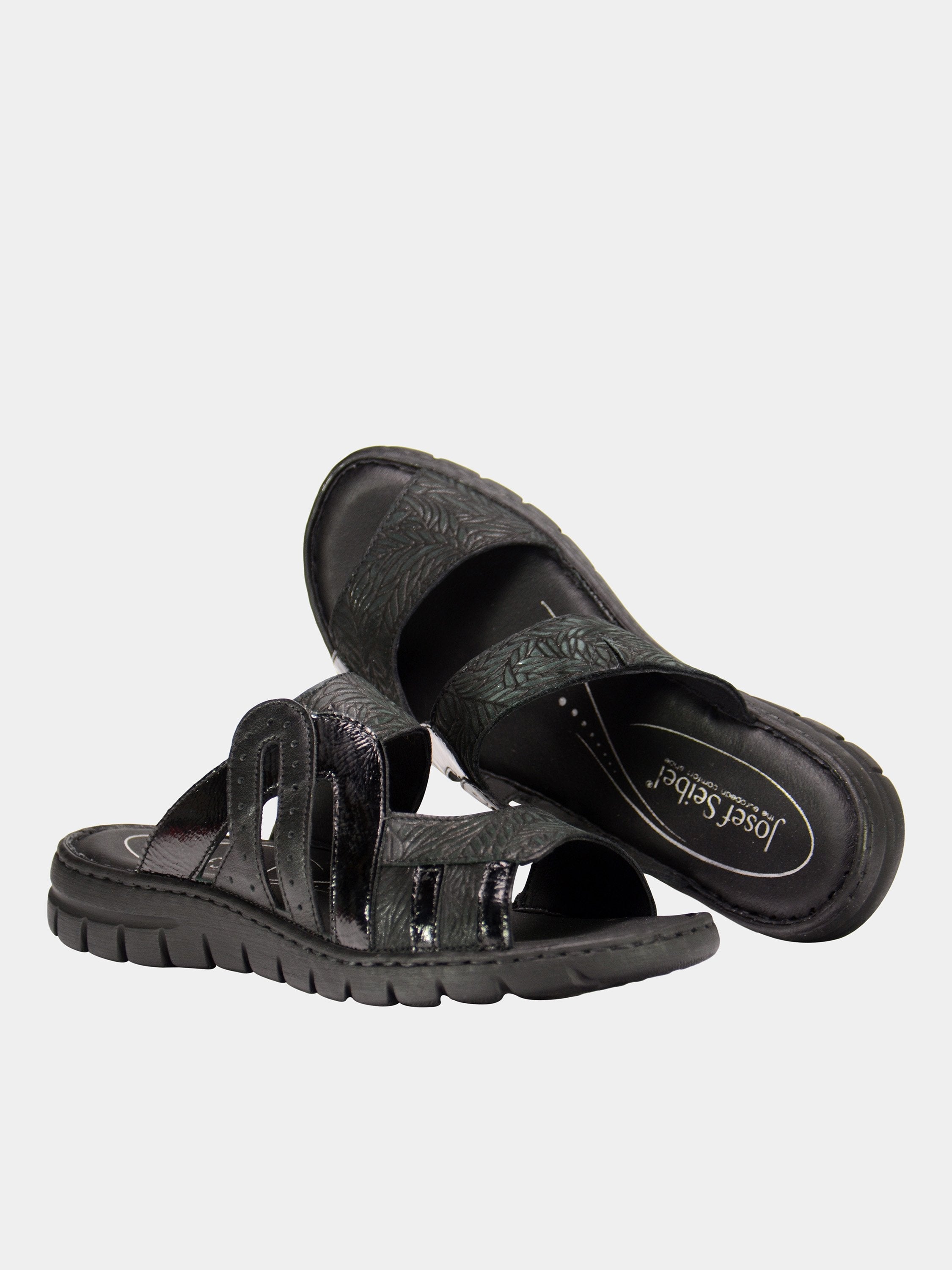 Josef Seibel Maze Slider Leather Sandals #color_Black