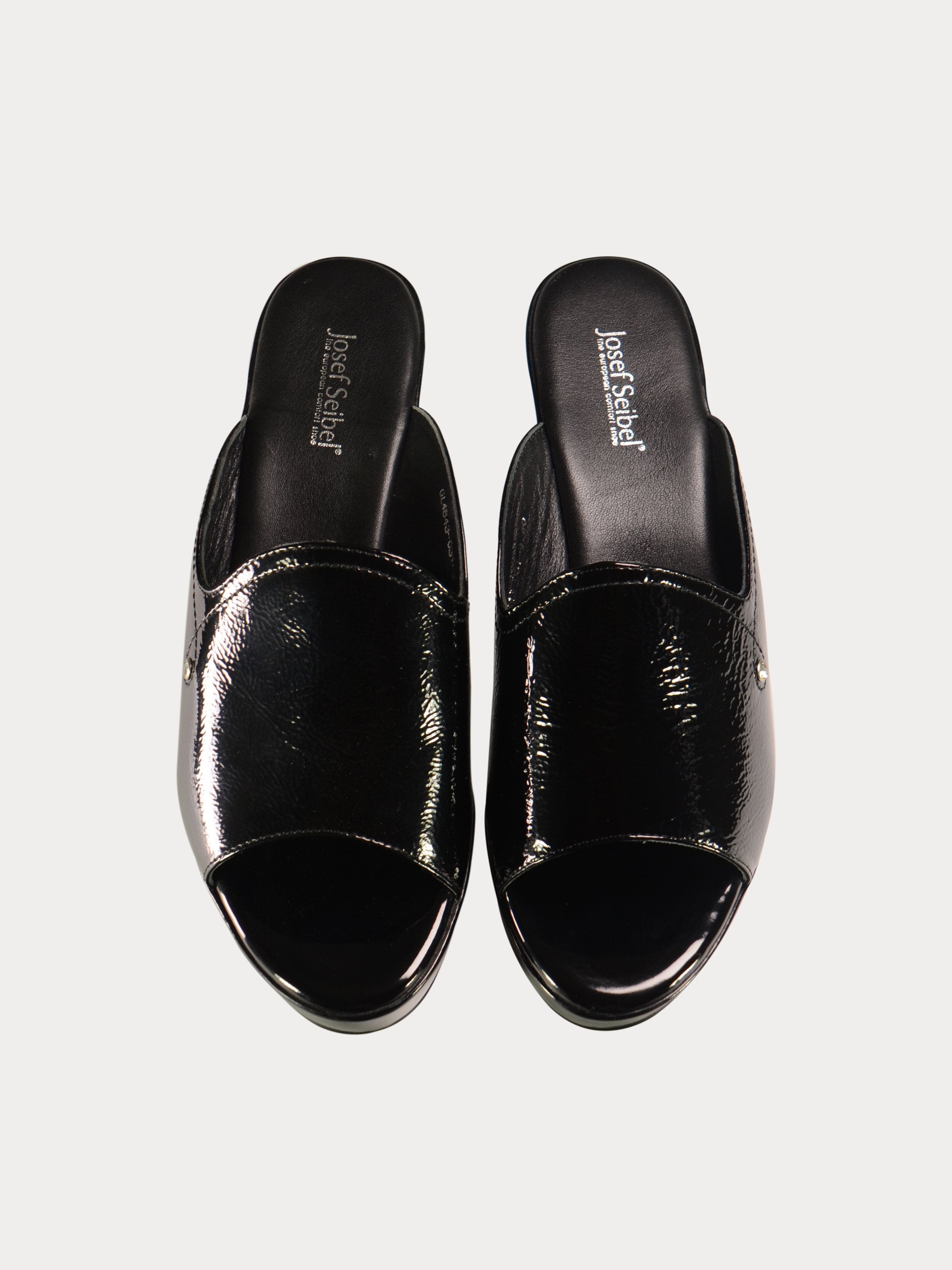 Josef Seibel Shiny Leather Wedges #color_Black