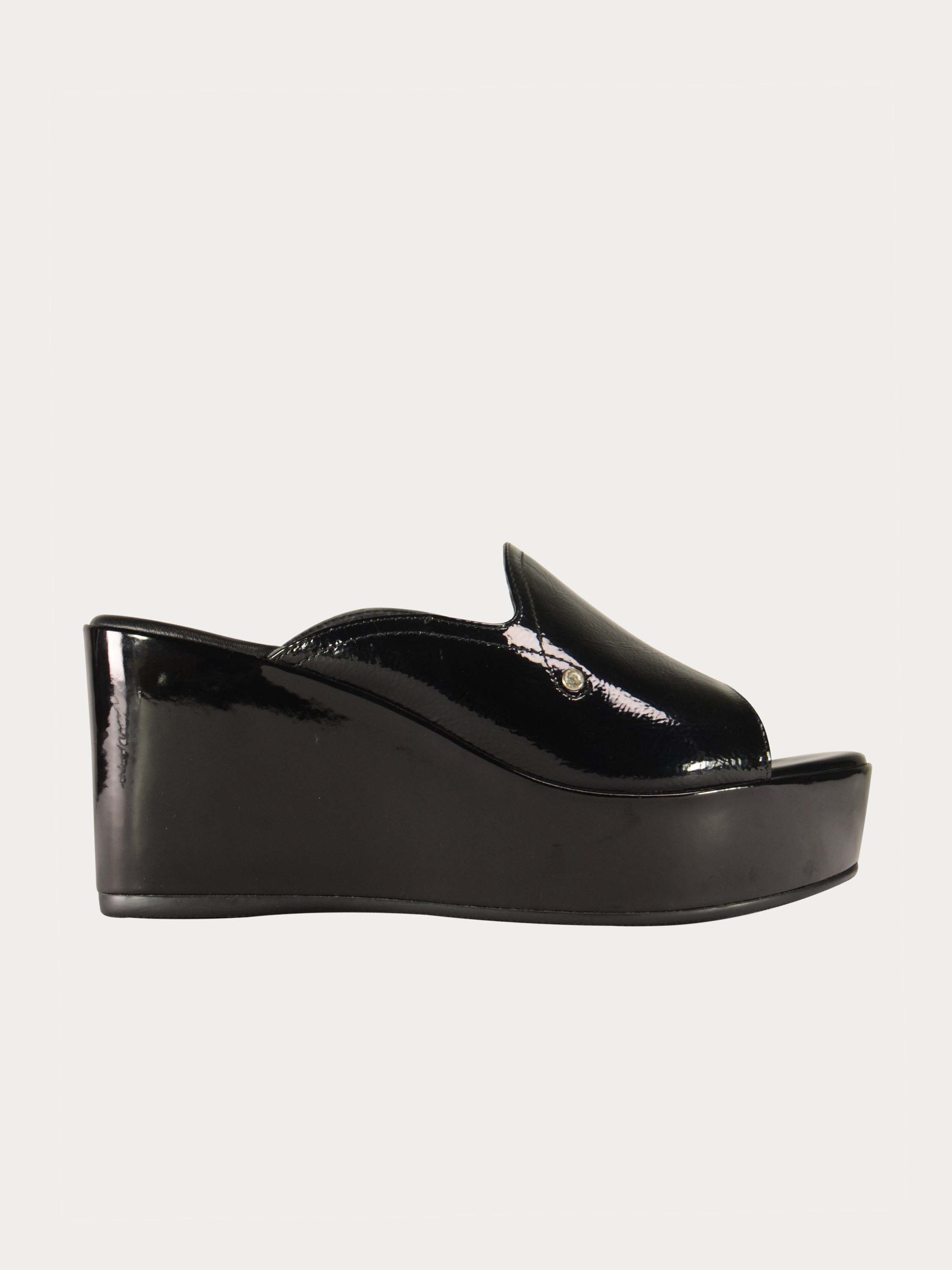 Josef Seibel Shiny Leather Wedges #color_Black