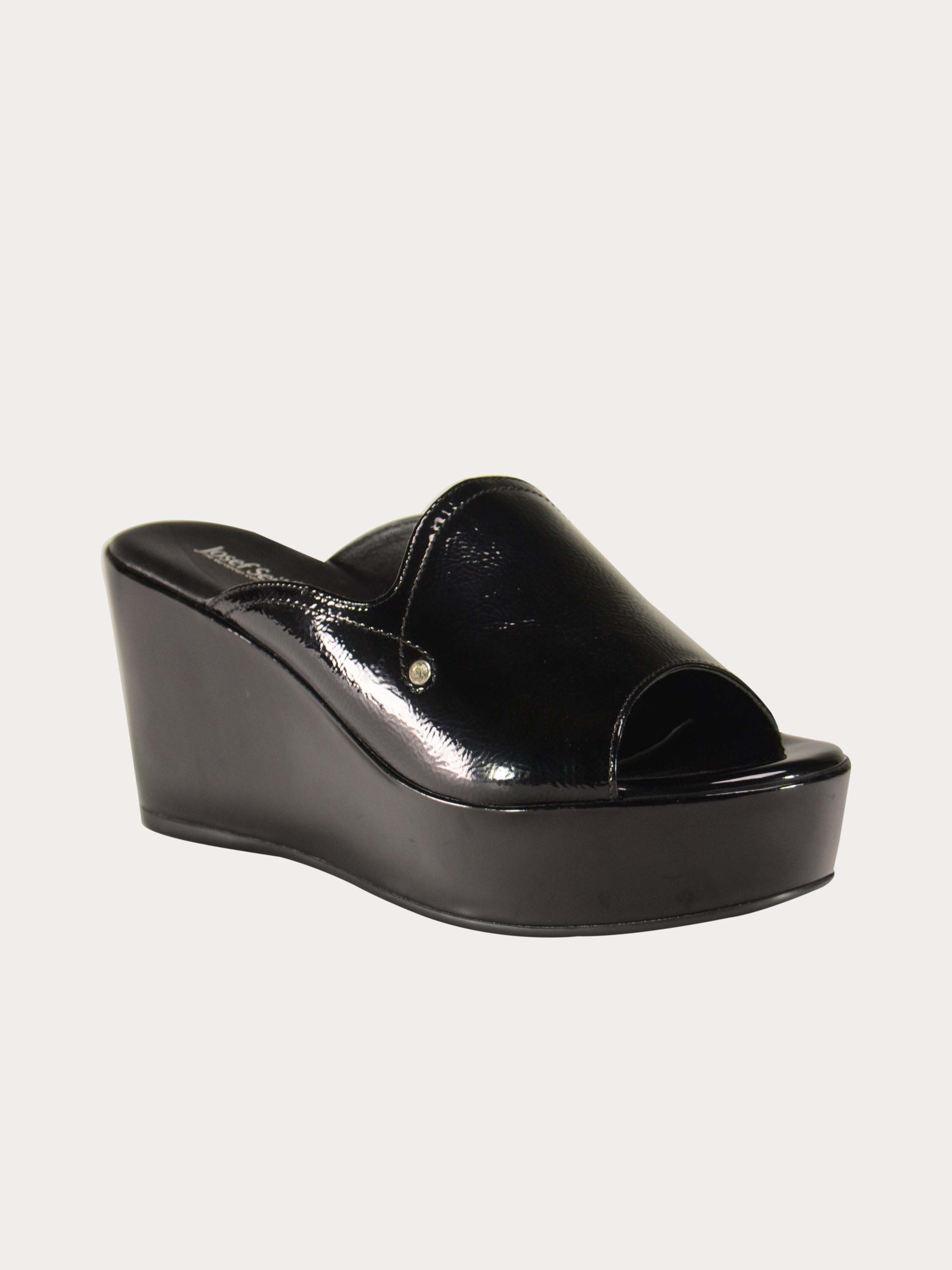 Josef Seibel Shiny Leather Wedges #color_Black