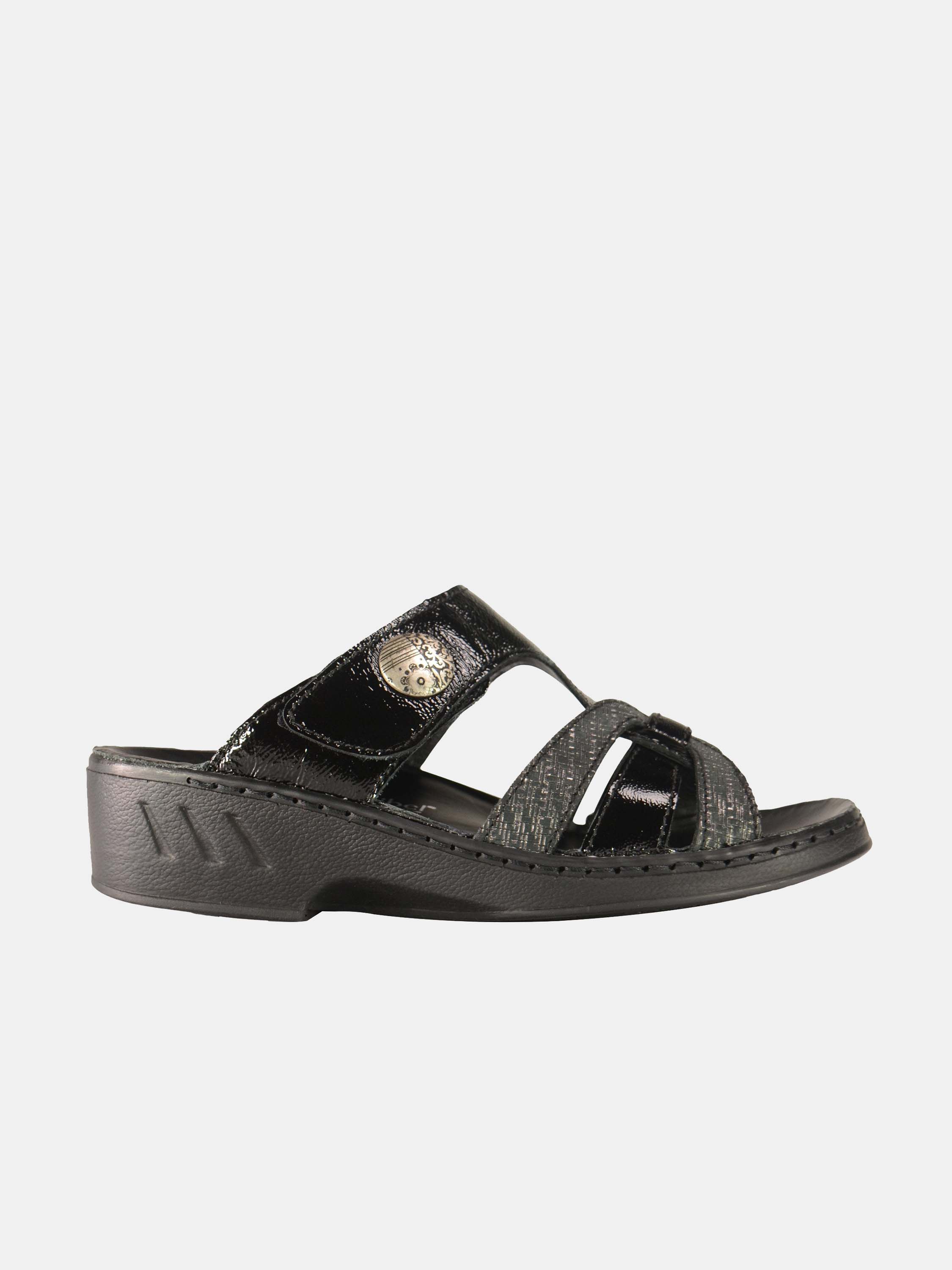 Josef Seibel Side Strap Round Buckle Sandals #color_Black