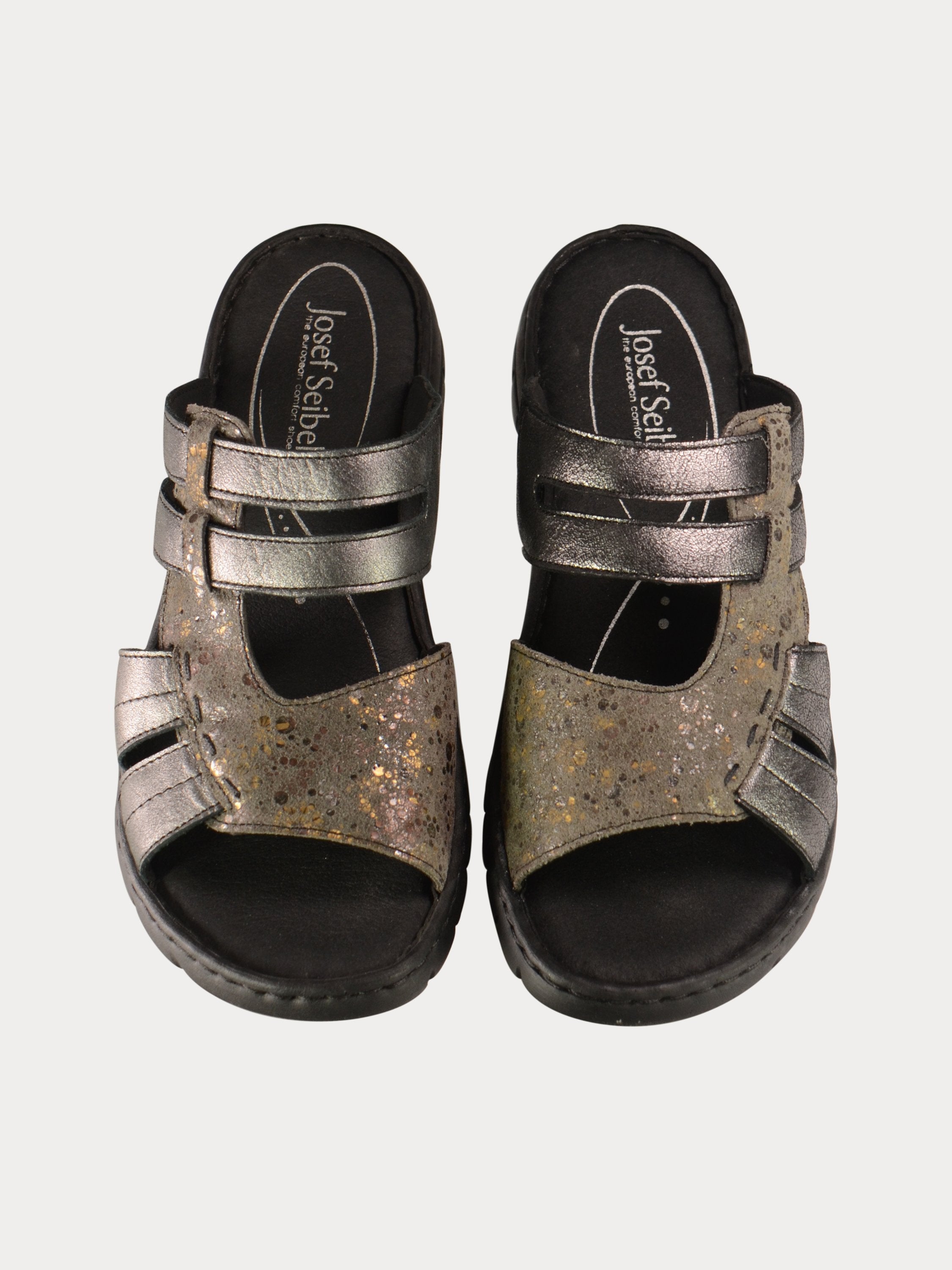 Josef Seibel Two Strap Slider Sandals in Gray Leather #color_Gray
