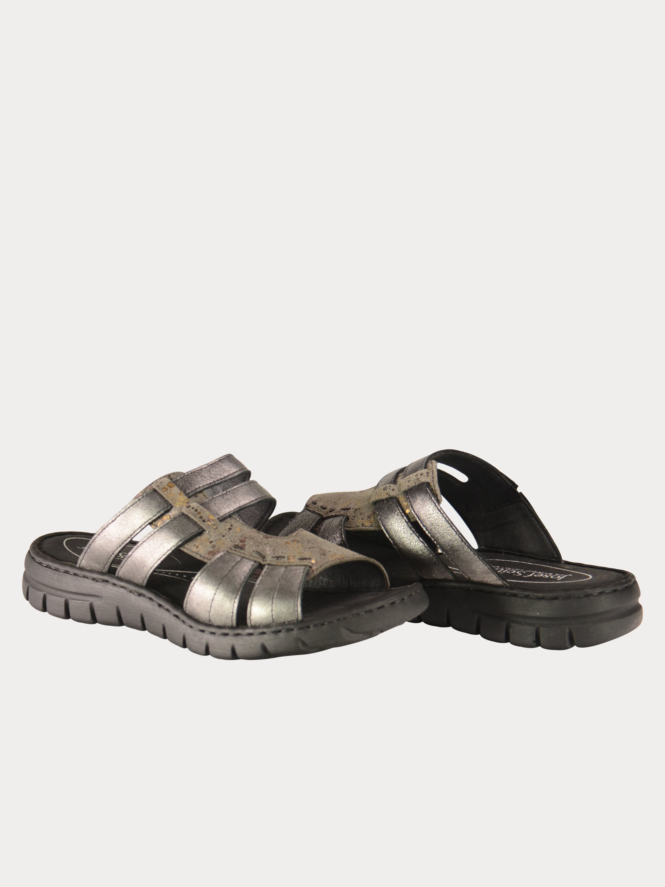 Josef Seibel Two Strap Slider Sandals in Gray Leather #color_Gray