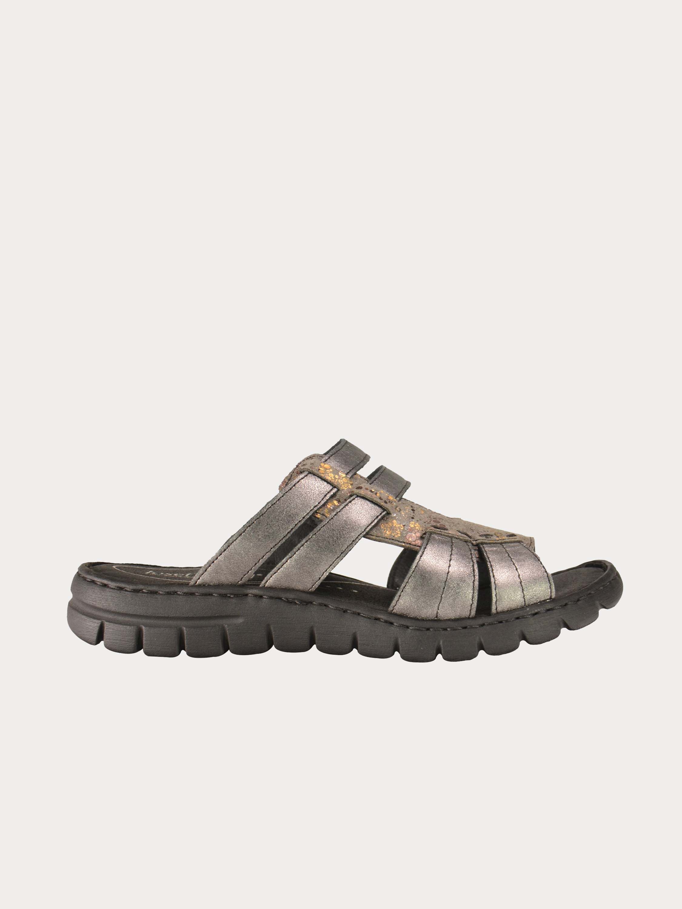 Josef Seibel Two Strap Slider Sandals in Gray Leather #color_Gray
