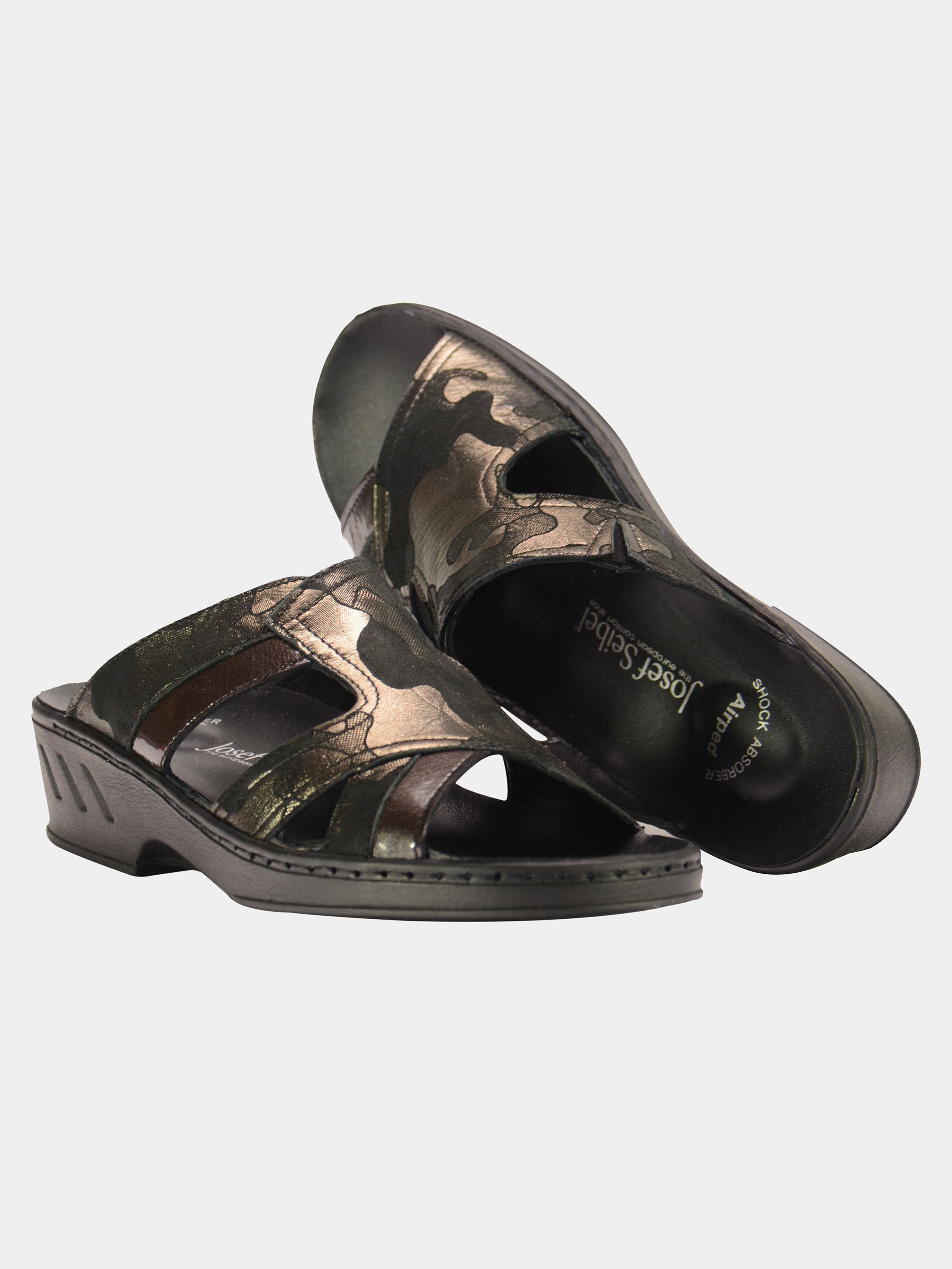Josef Seibel Women Cammo Print Slider Leather Sandals #color_Brown