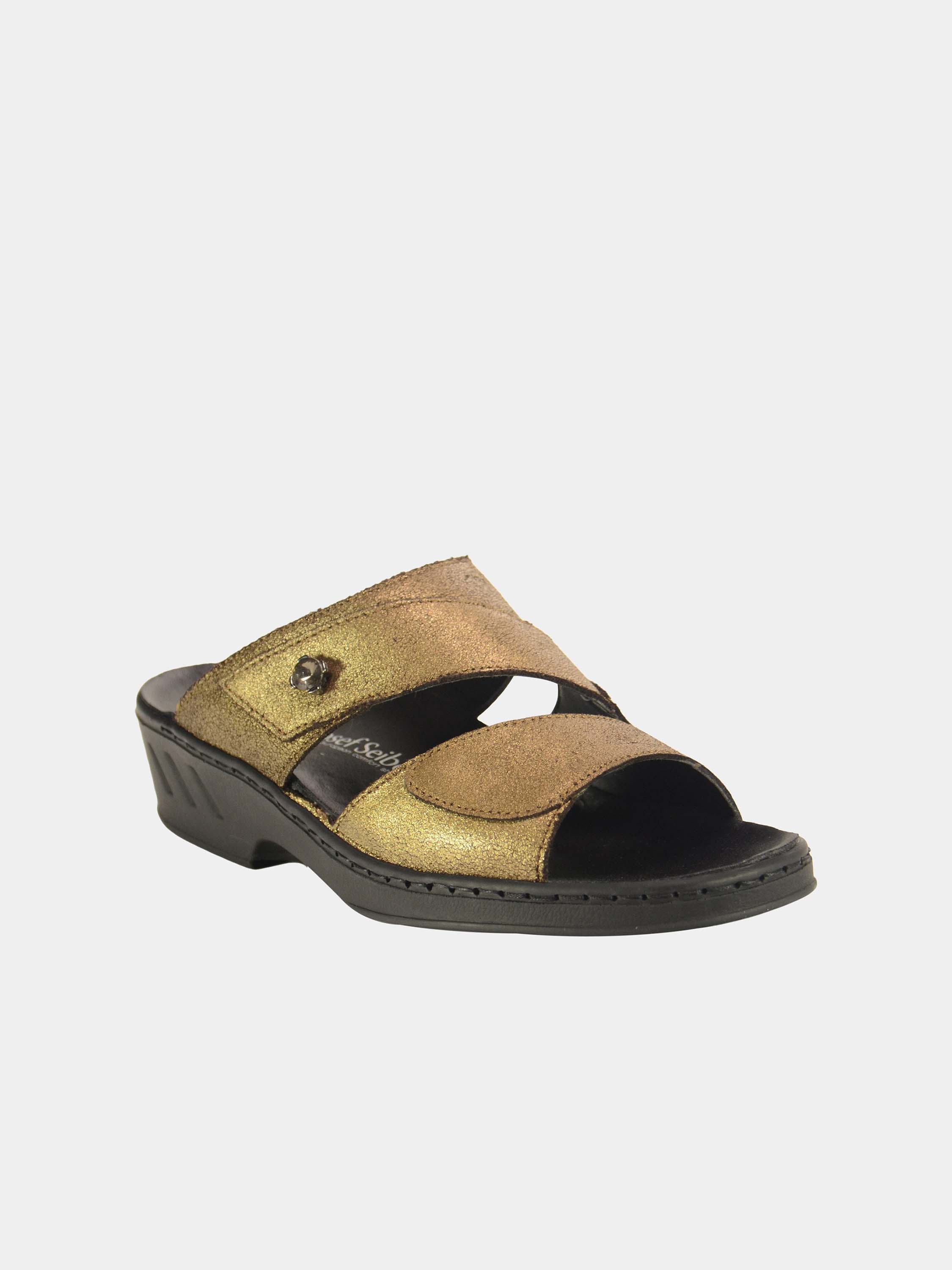 Josef Seibel Women Double Strap Slider Leather Sandals #color_Gold