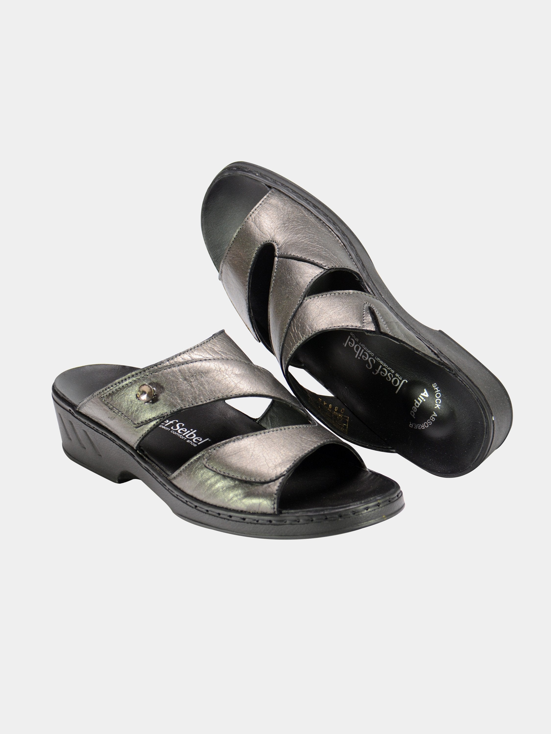 Josef Seibel Women Double Strap Slider Leather Sandals #color_Gray