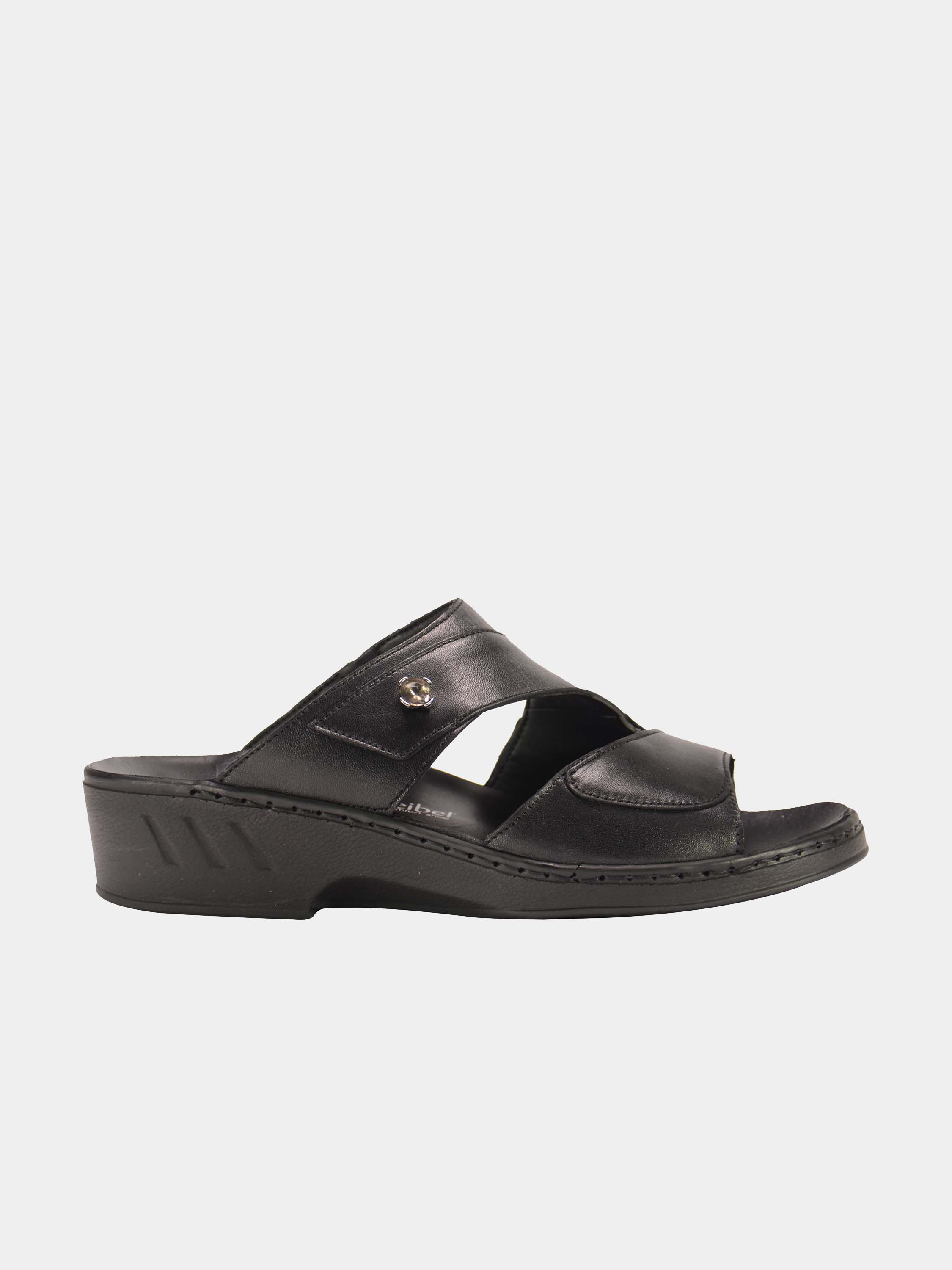 Josef Seibel Women Double Strap Slider Leather Sandals #color_Black
