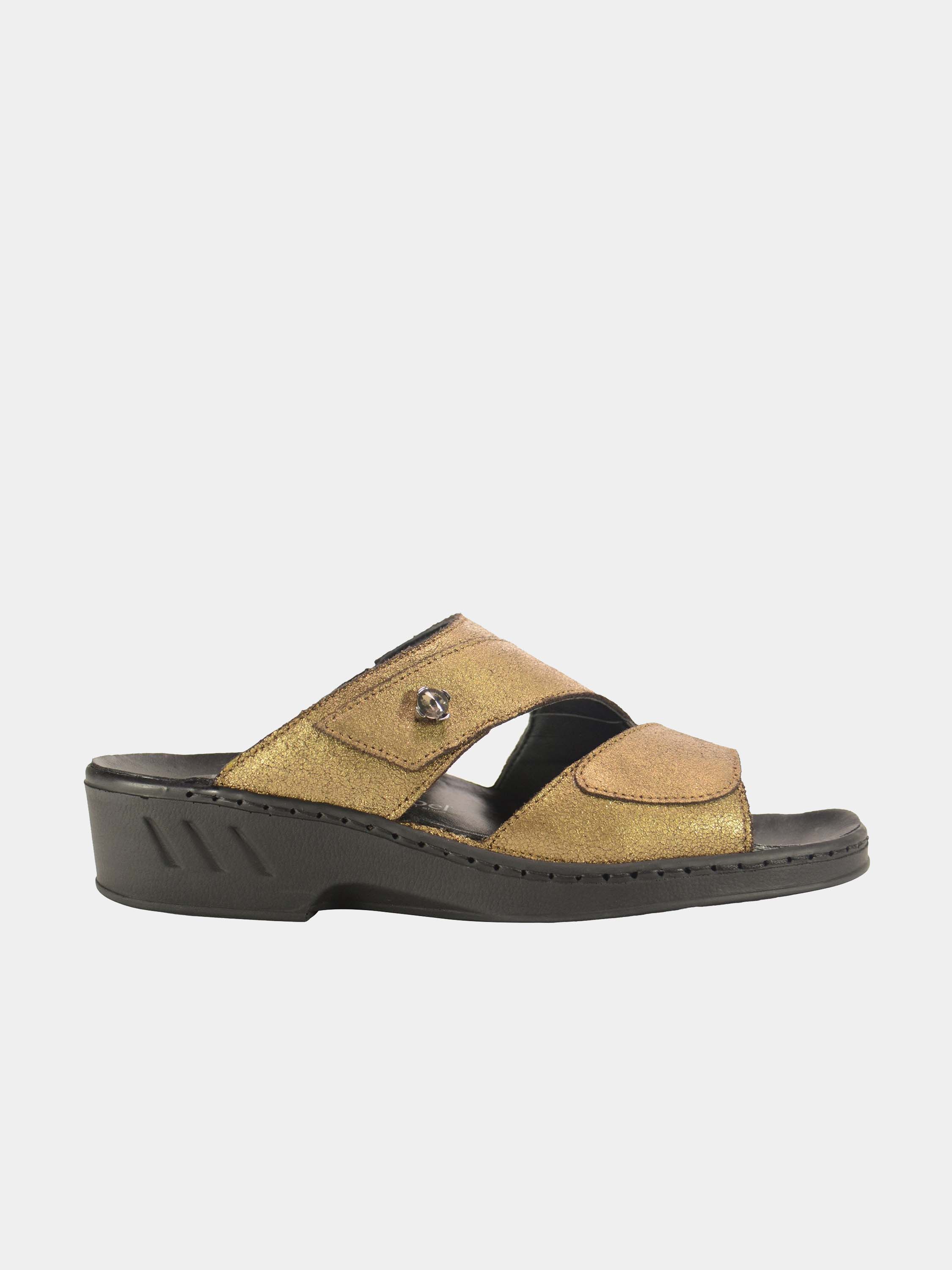 Josef Seibel Women Double Strap Slider Leather Sandals #color_Gold