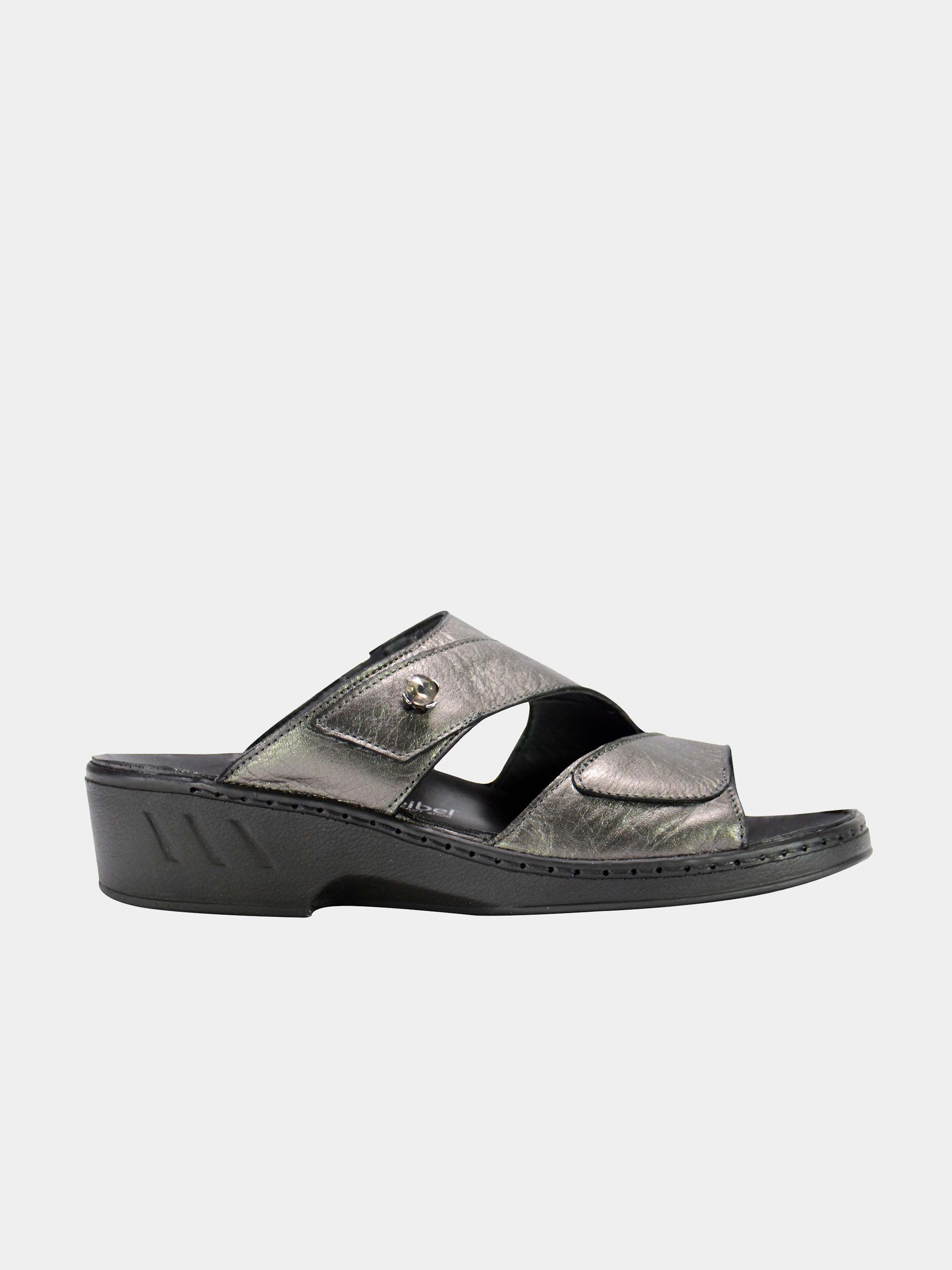 Josef Seibel Women Double Strap Slider Leather Sandals #color_Gray