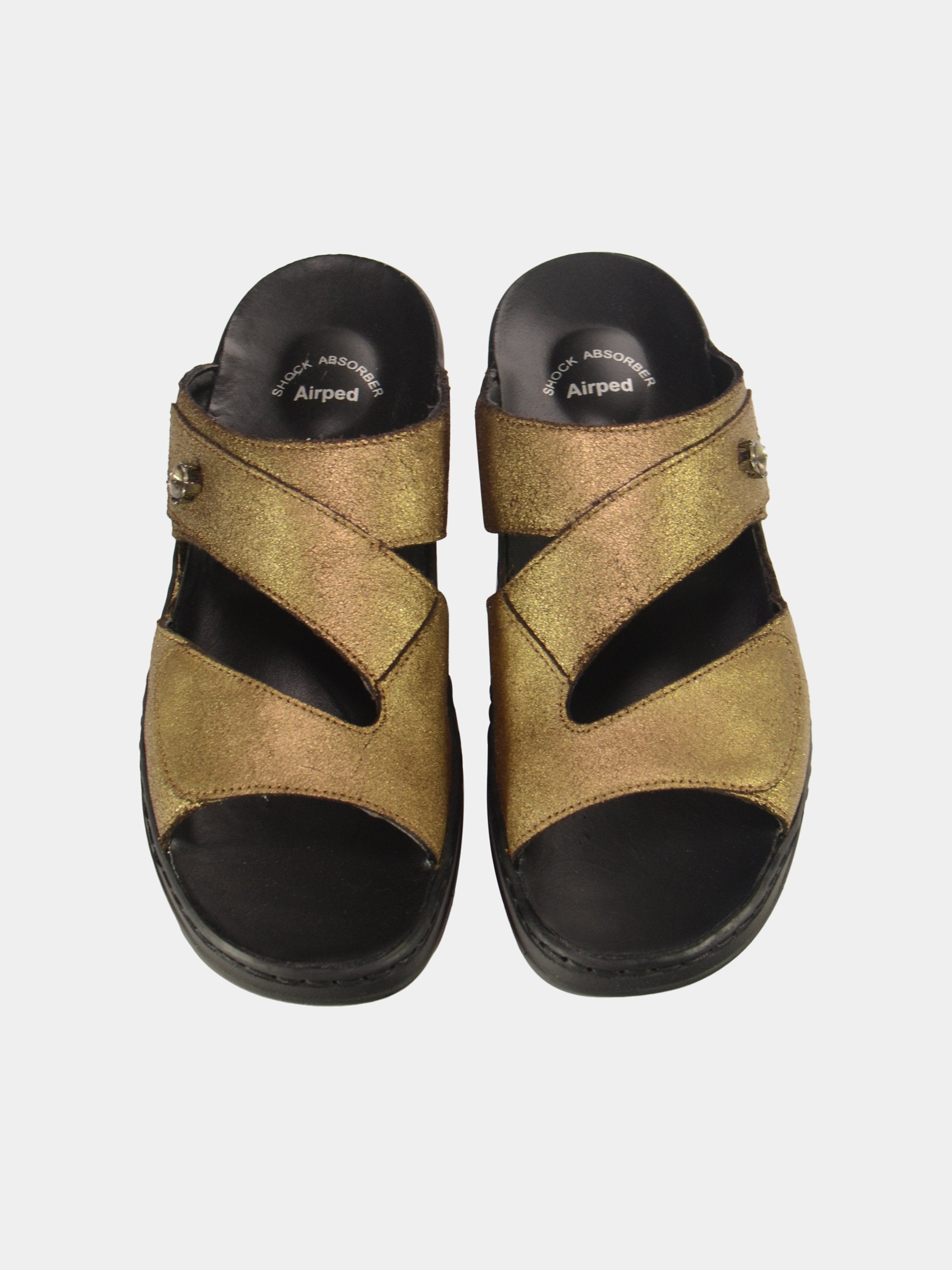 Josef Seibel Women Double Strap Slider Leather Sandals #color_Gold
