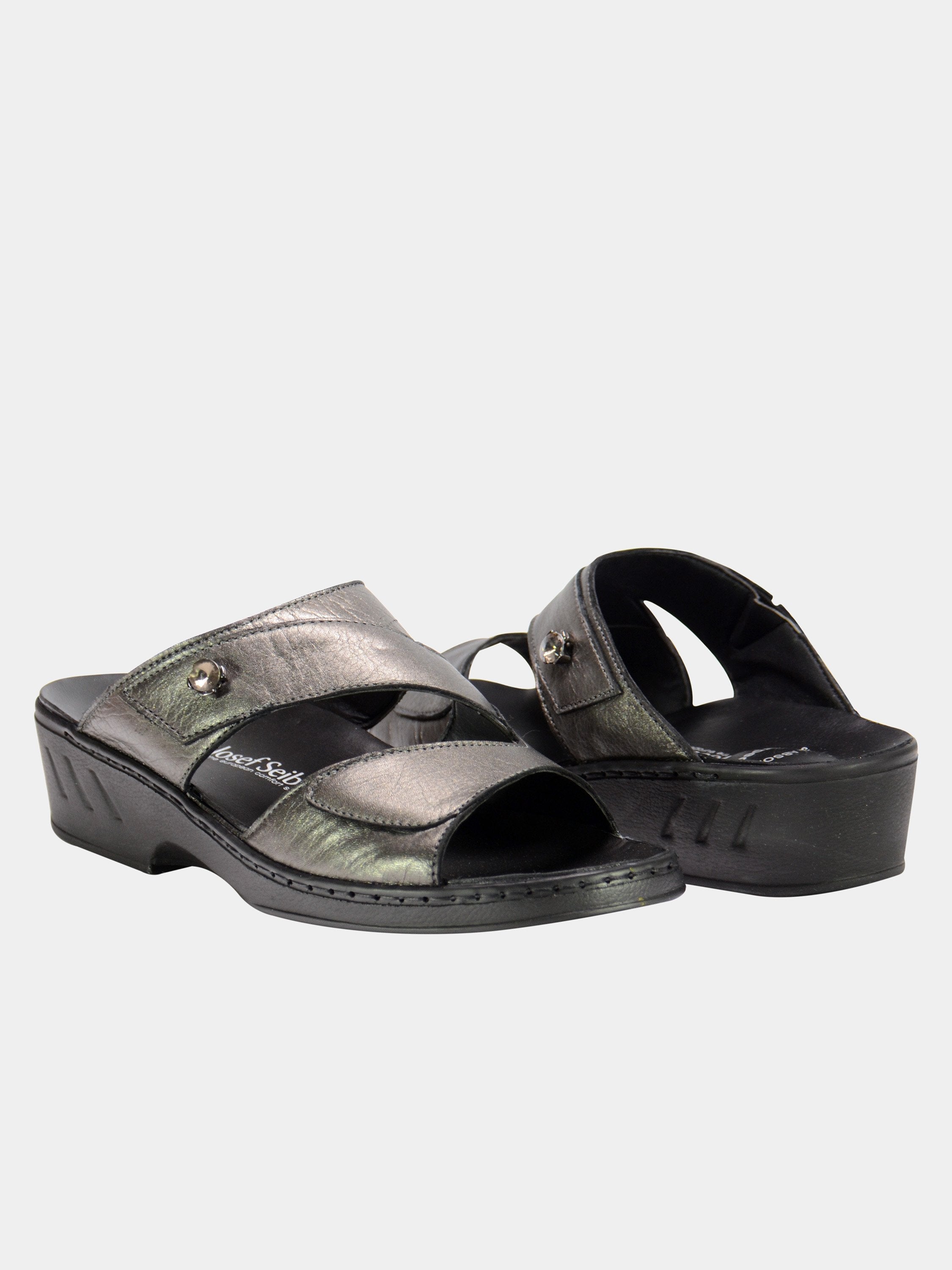 Josef Seibel Women Double Strap Slider Leather Sandals #color_Gray