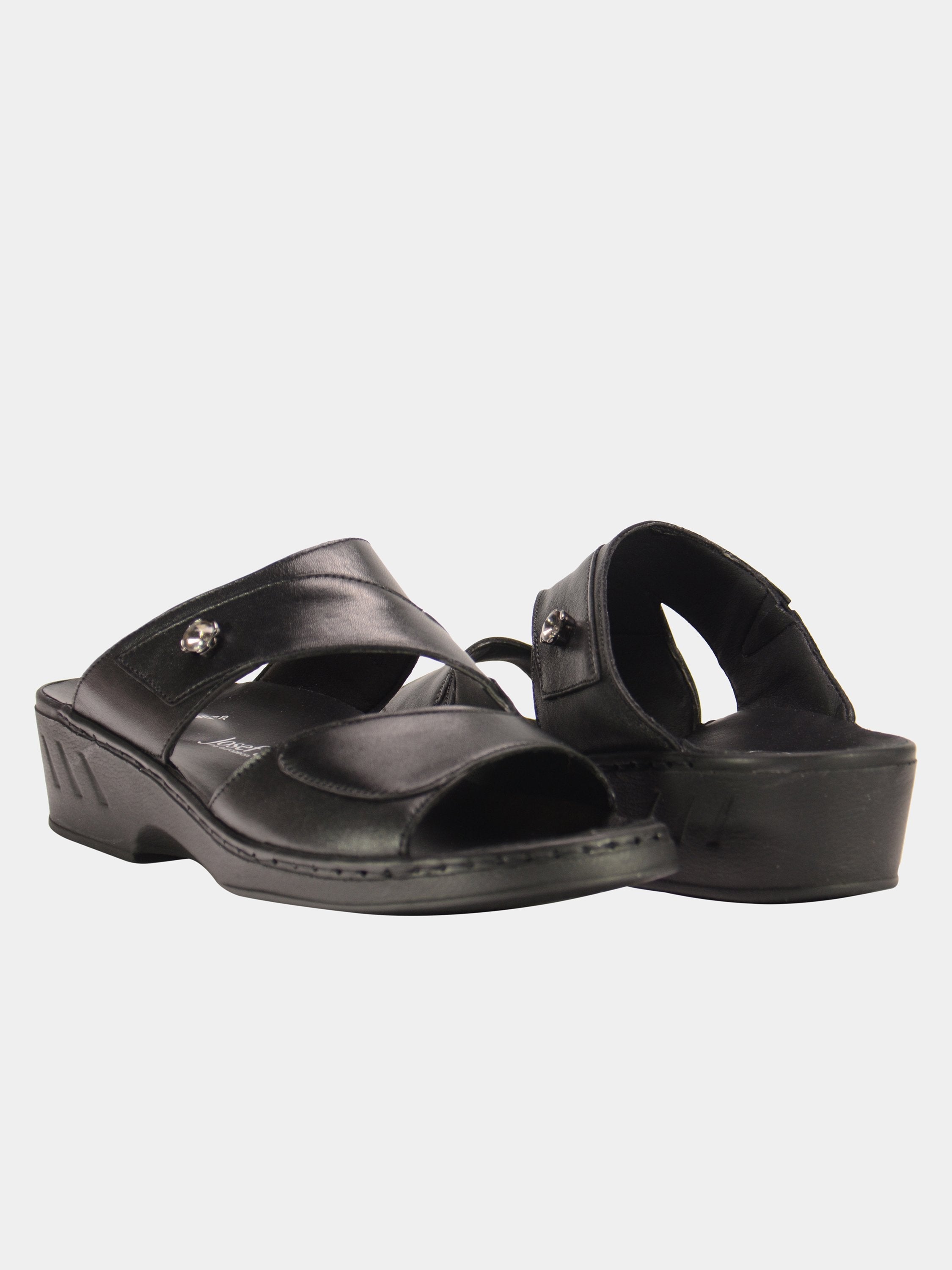 Josef Seibel Women Double Strap Slider Leather Sandals #color_Black