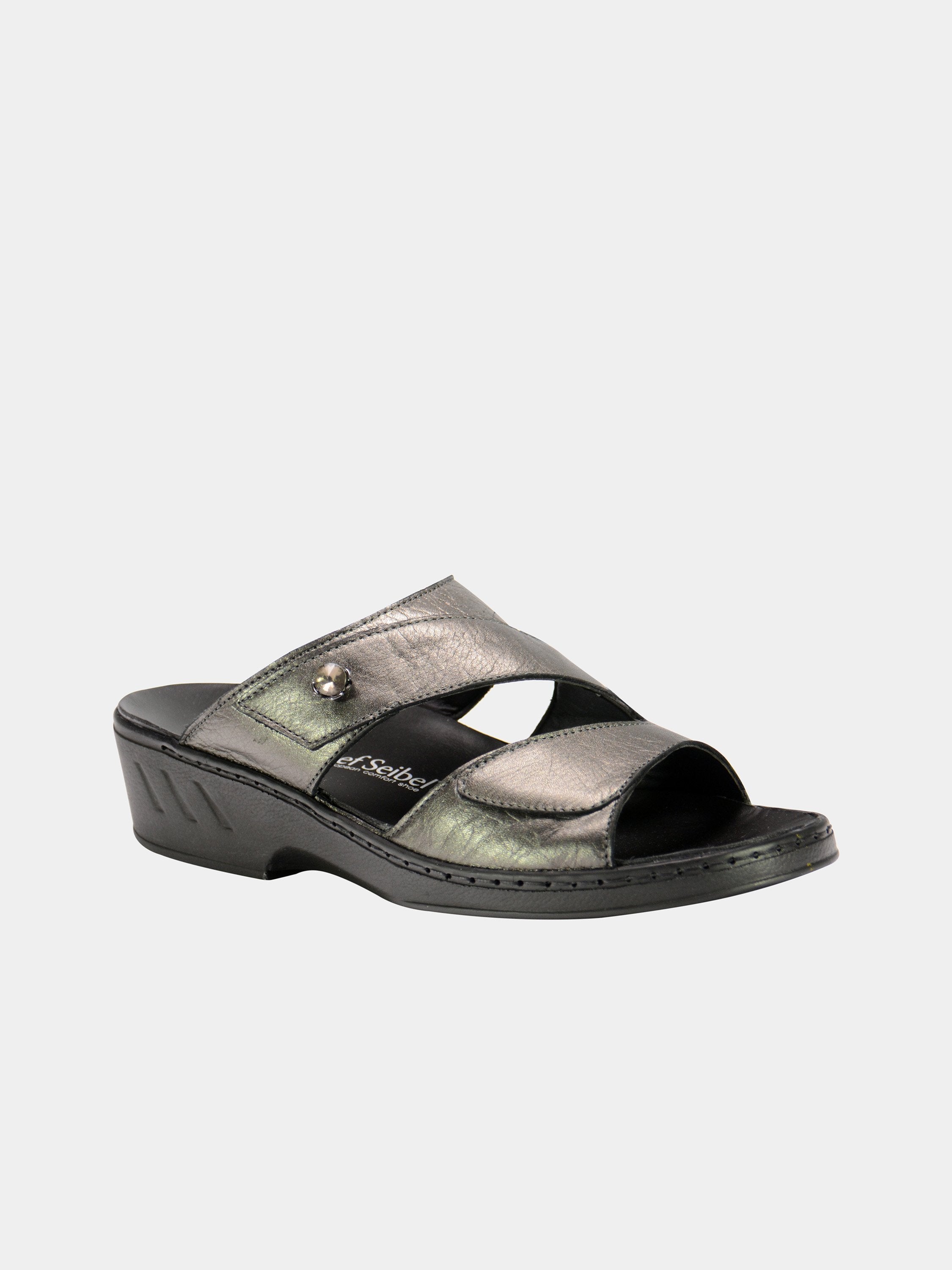 Josef Seibel Women Double Strap Slider Leather Sandals #color_Gray