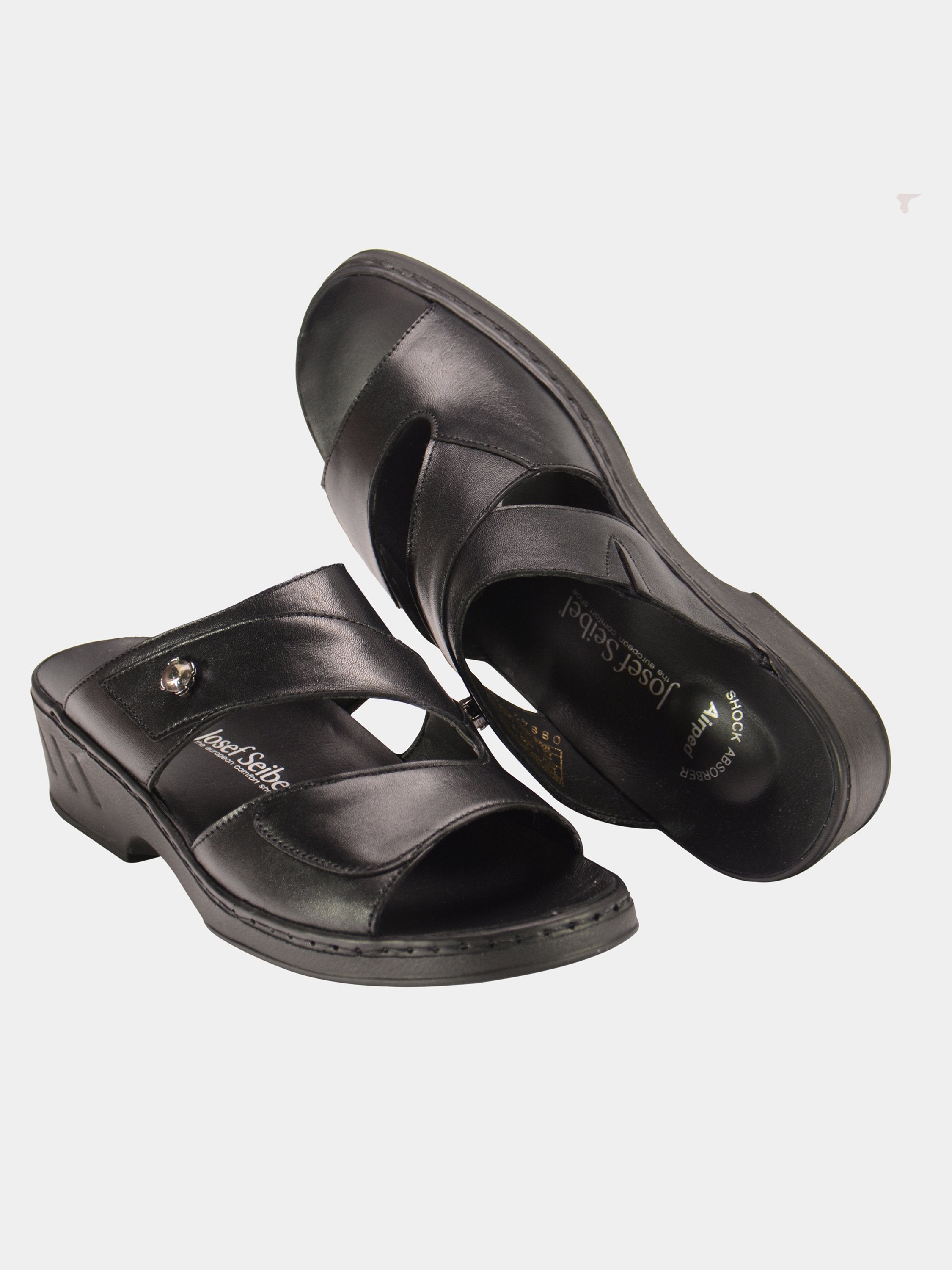 Josef Seibel Women Double Strap Slider Leather Sandals #color_Black
