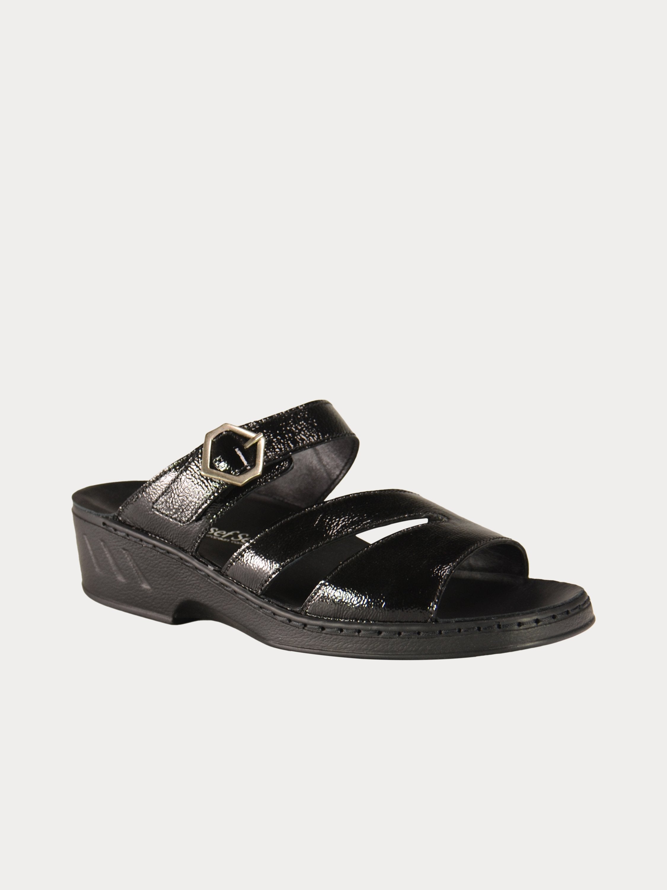 Josef Seibel Women Hexagon Buckle Slider Sandals #color_Black