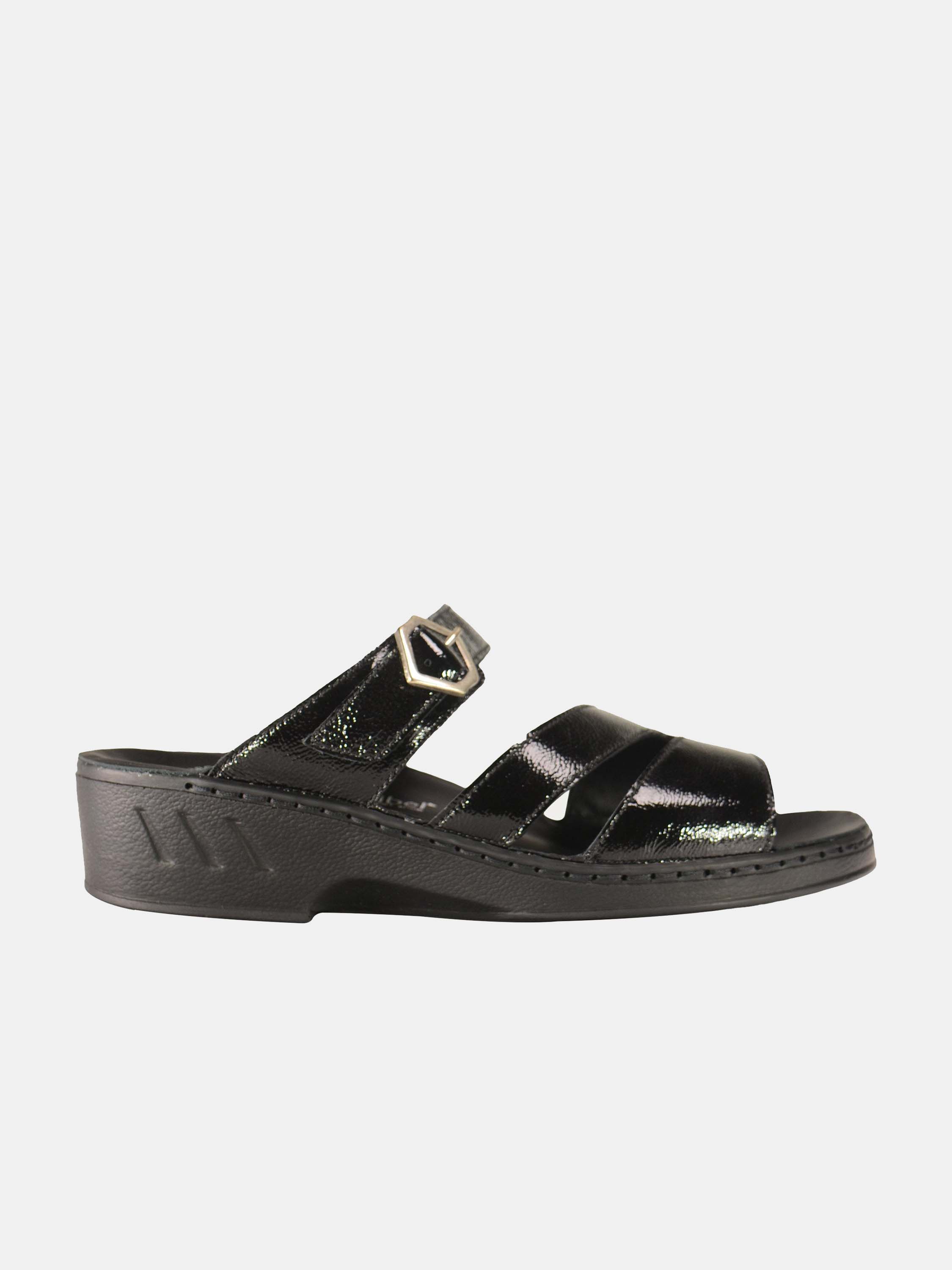 Josef Seibel Women Hexagon Buckle Slider Sandals #color_Black