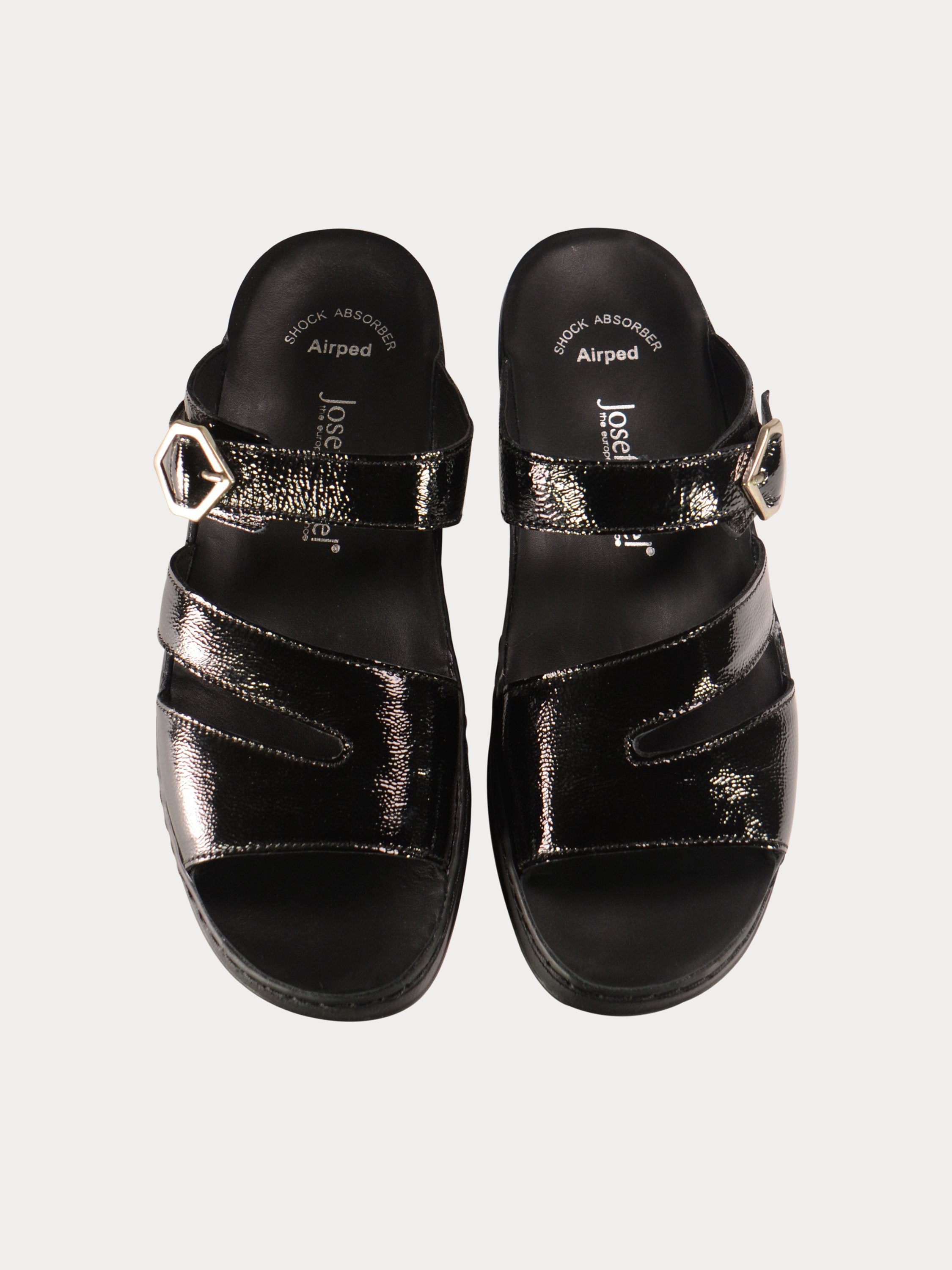 Josef Seibel Women Hexagon Buckle Slider Sandals #color_Black