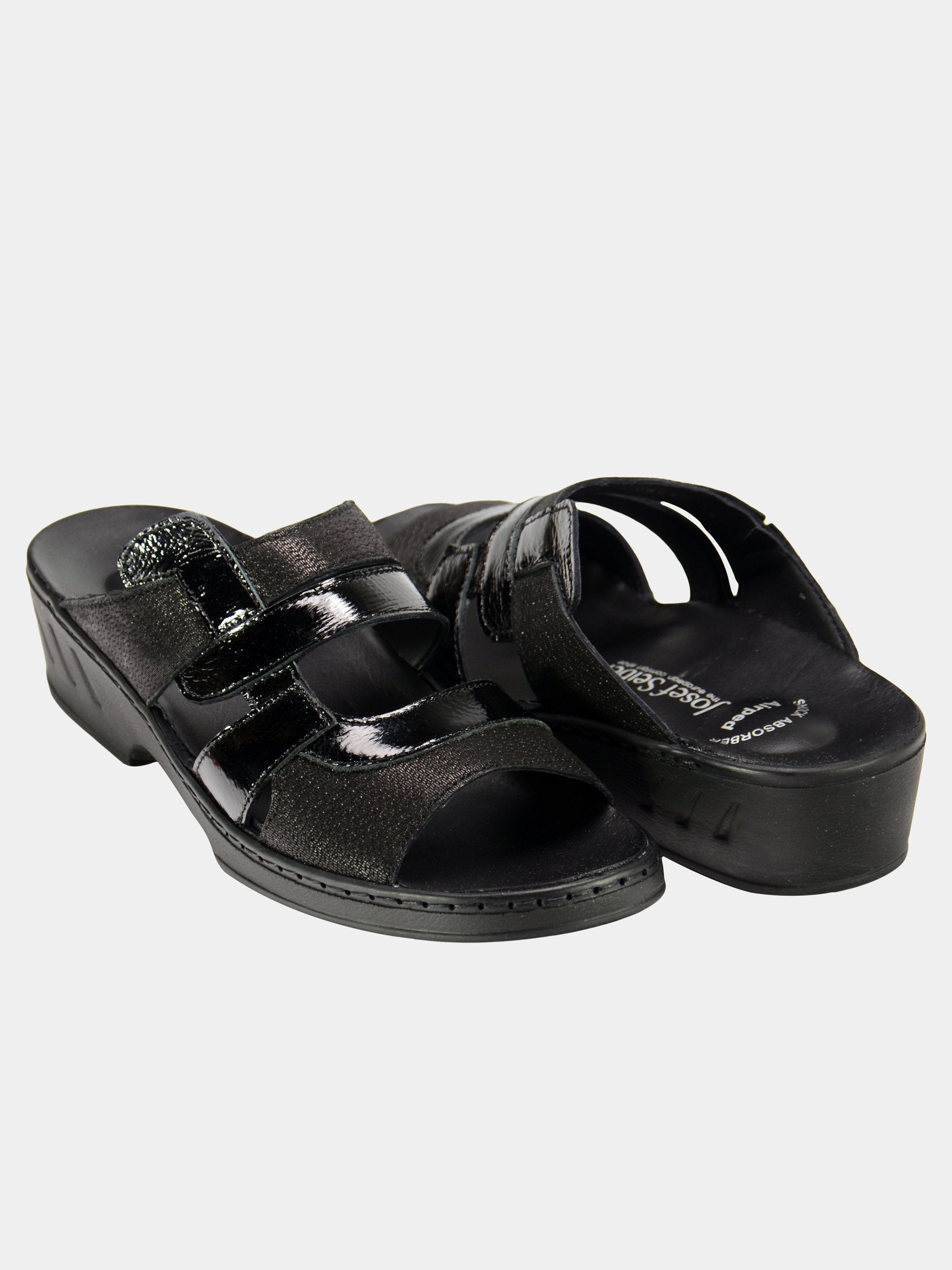 Josef Seibel Women Patent Strap Slider Leather Sandals #color_Black