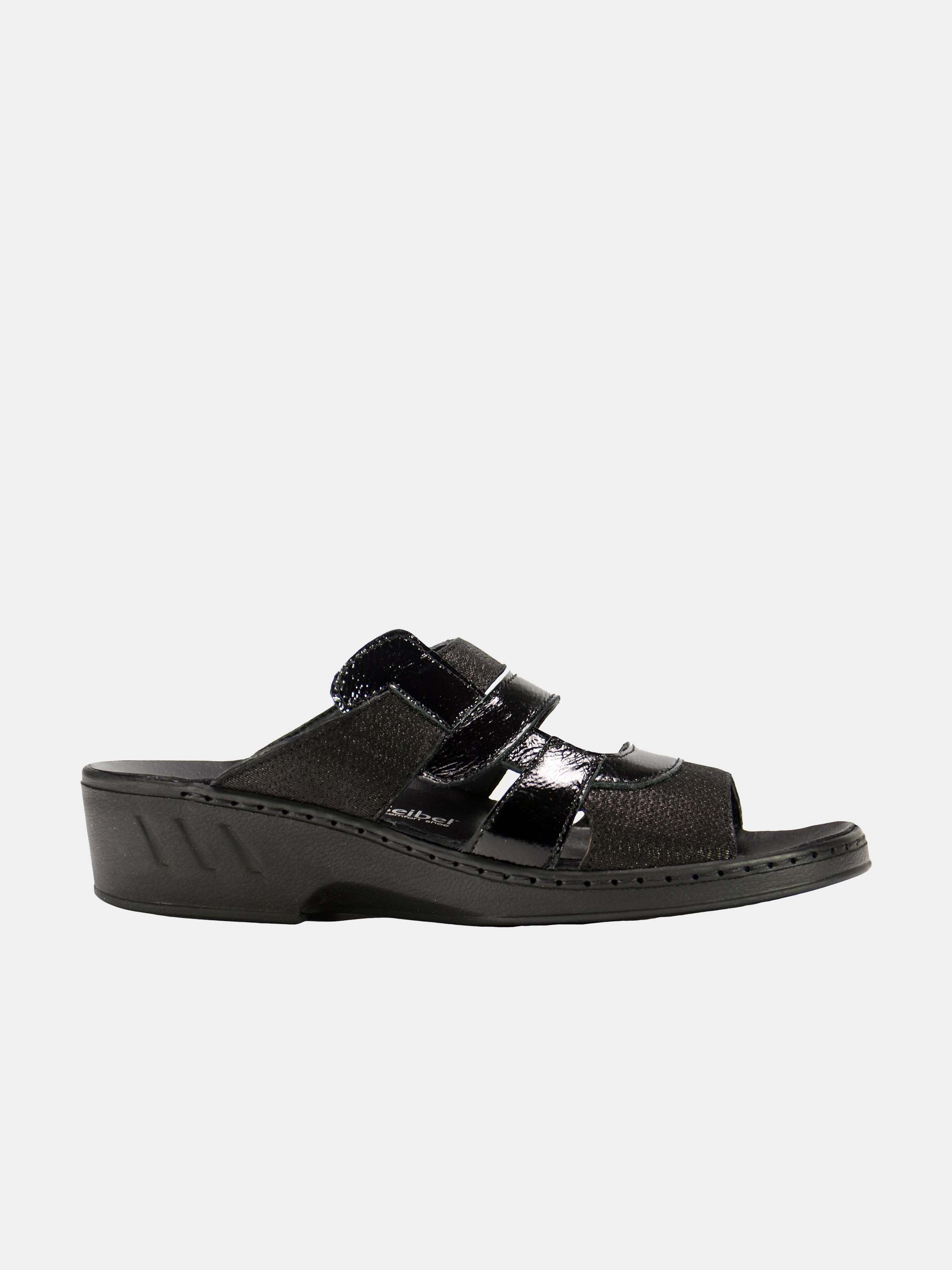 Josef Seibel Women Patent Strap Slider Leather Sandals #color_Black