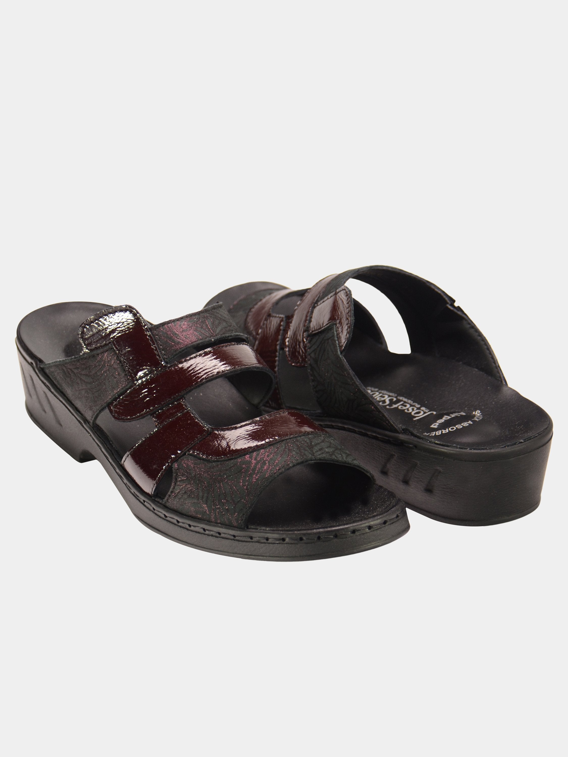 Josef Seibel Women Patent Strap Slider Leather Sandals #color_Maroon