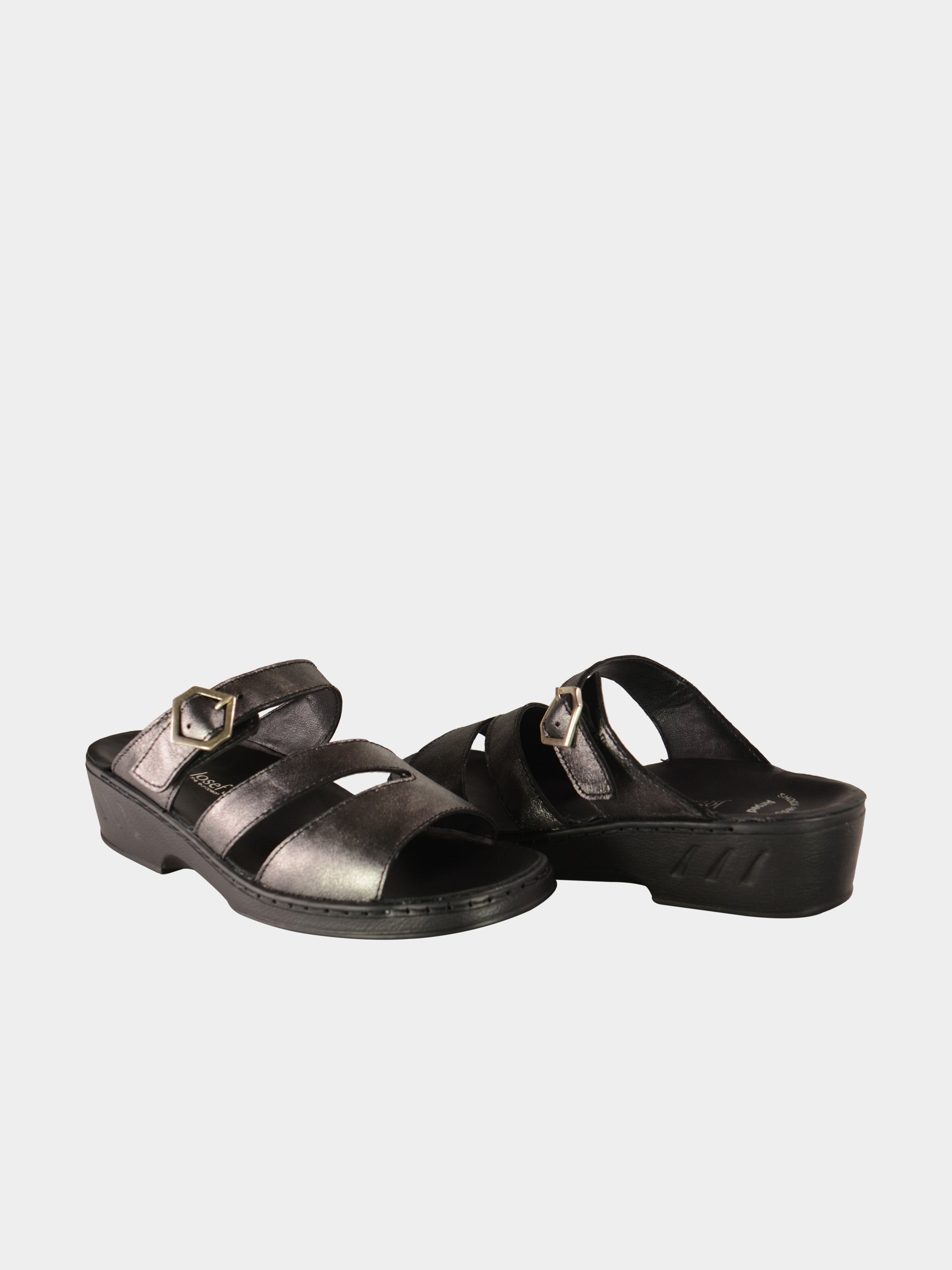 Josef Seibel Women Slider Sandals in Gray Leather #color_Gray