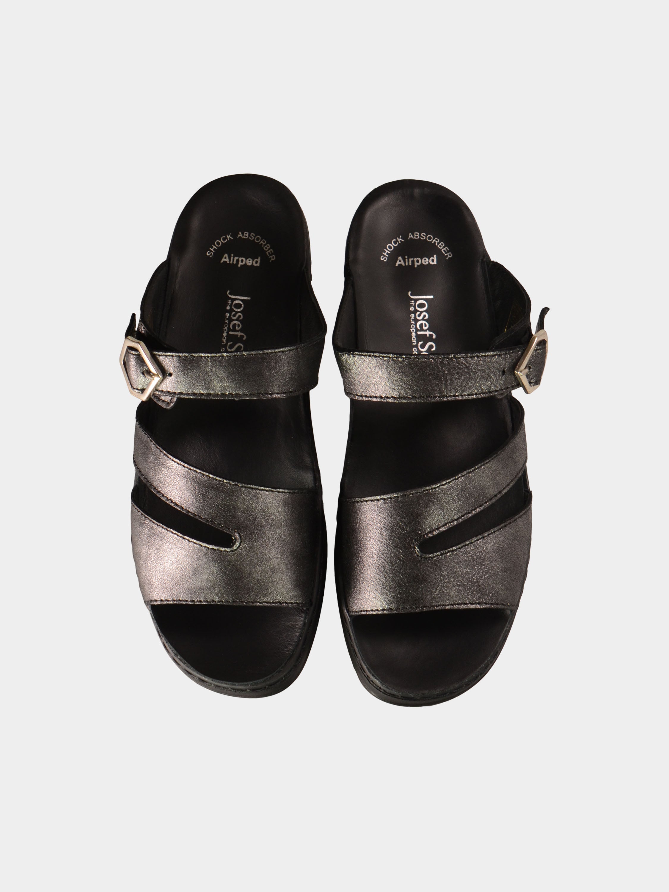 Josef Seibel Women Slider Sandals in Gray Leather #color_Gray