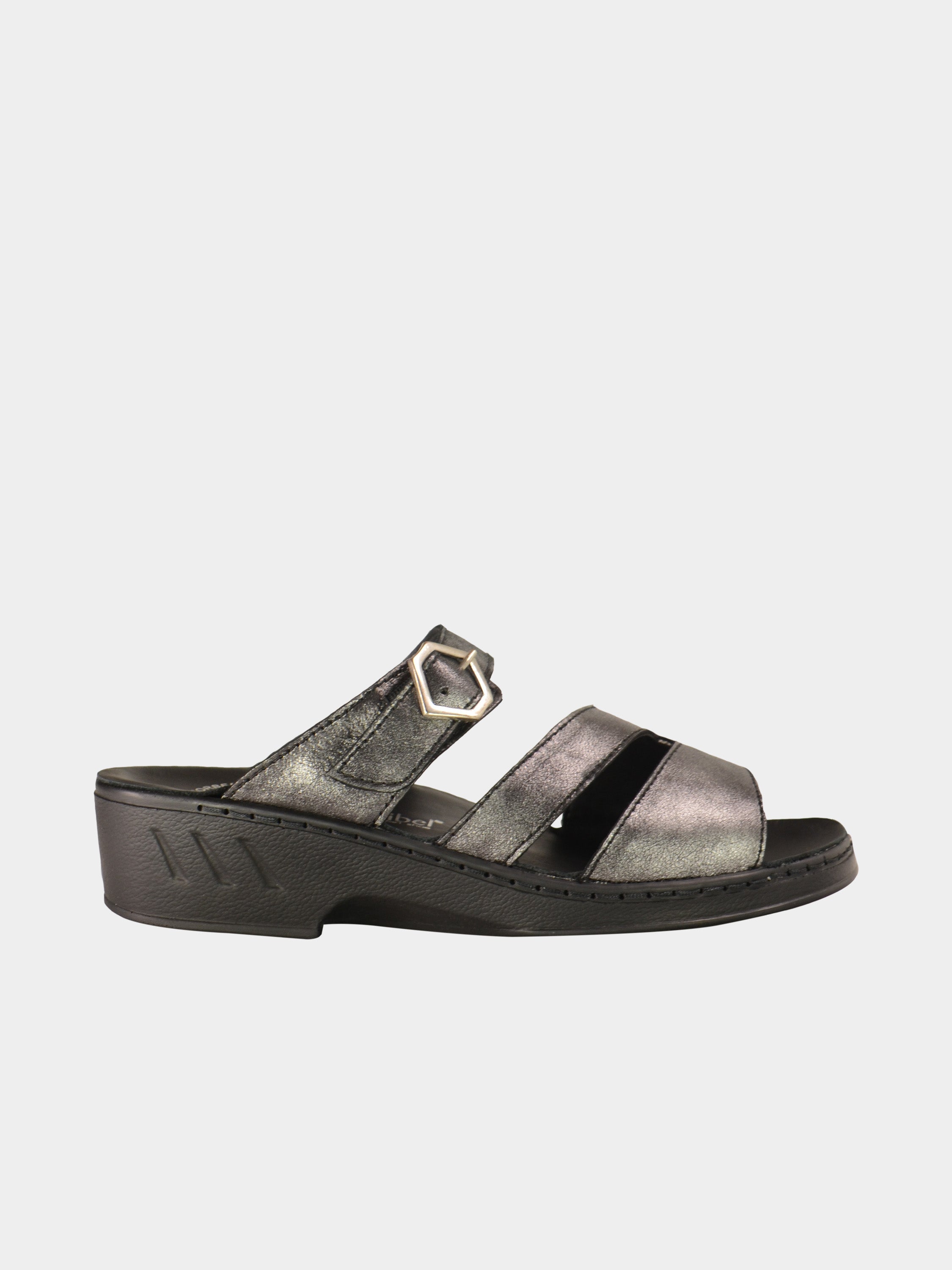 Josef Seibel Women Slider Sandals in Gray Leather #color_Gray