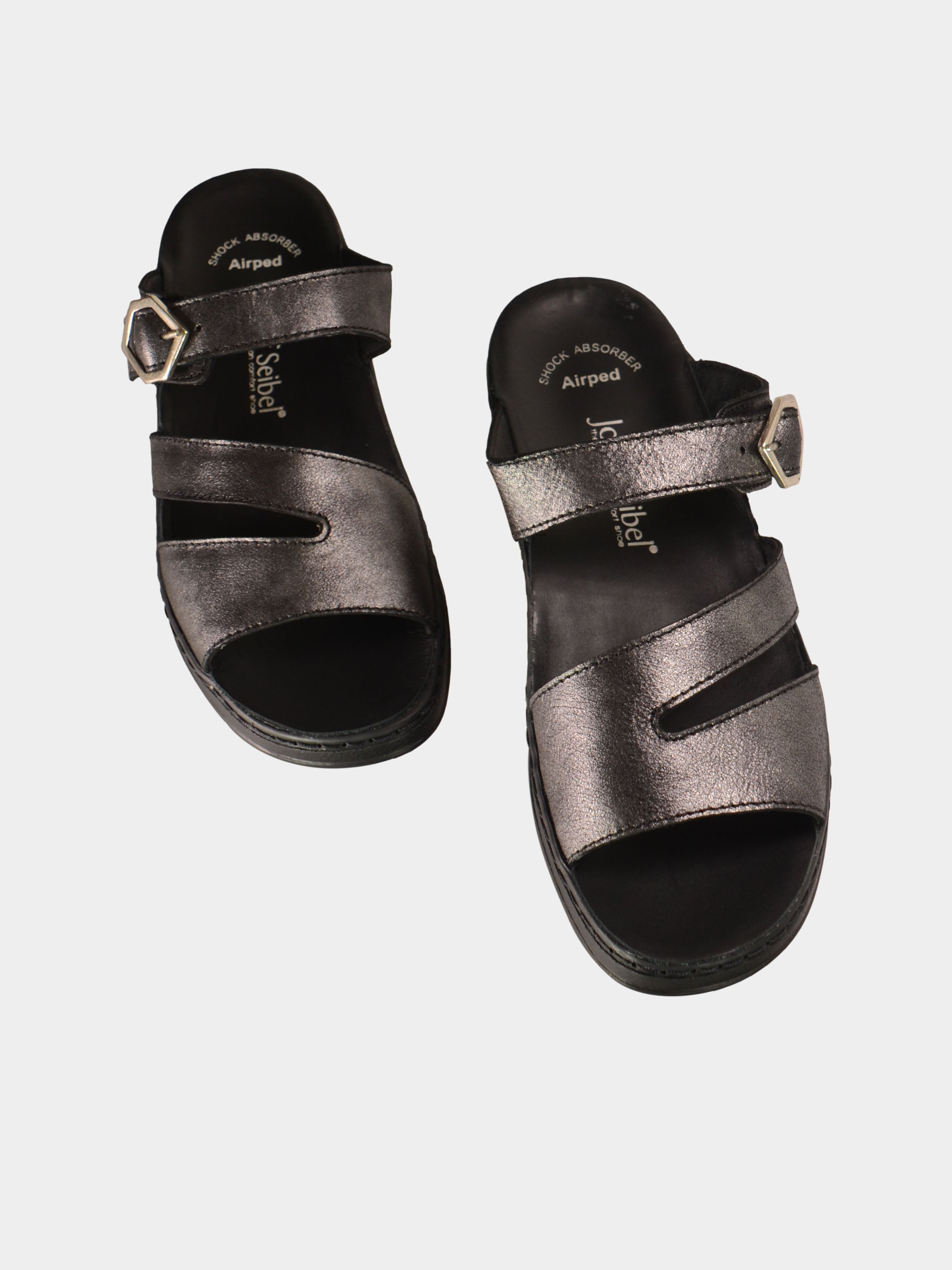 Josef Seibel Women Slider Sandals in Gray Leather #color_Gray