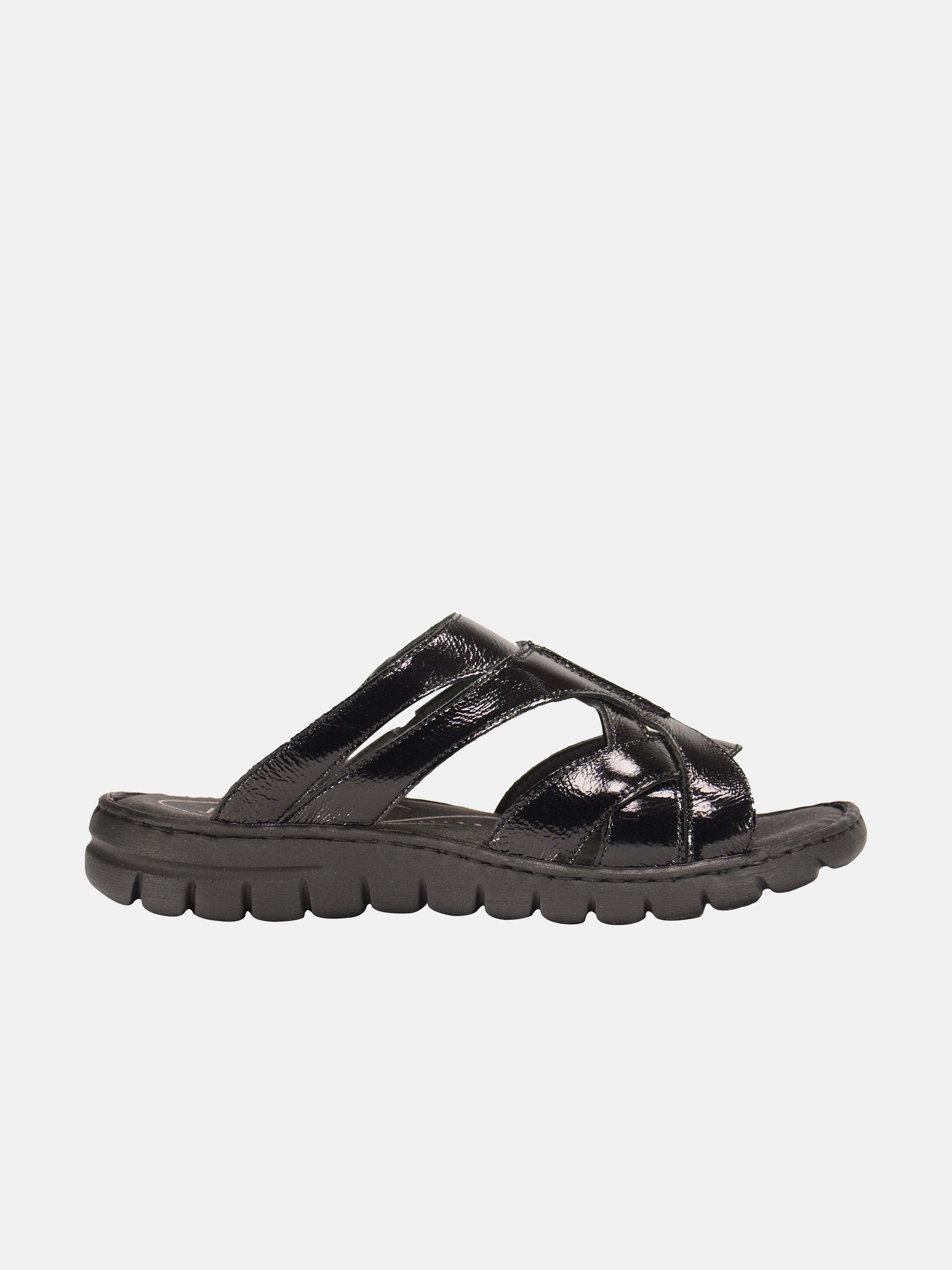 Josef Seibel Women's Patent Leather Slider Sandals #color_Black
