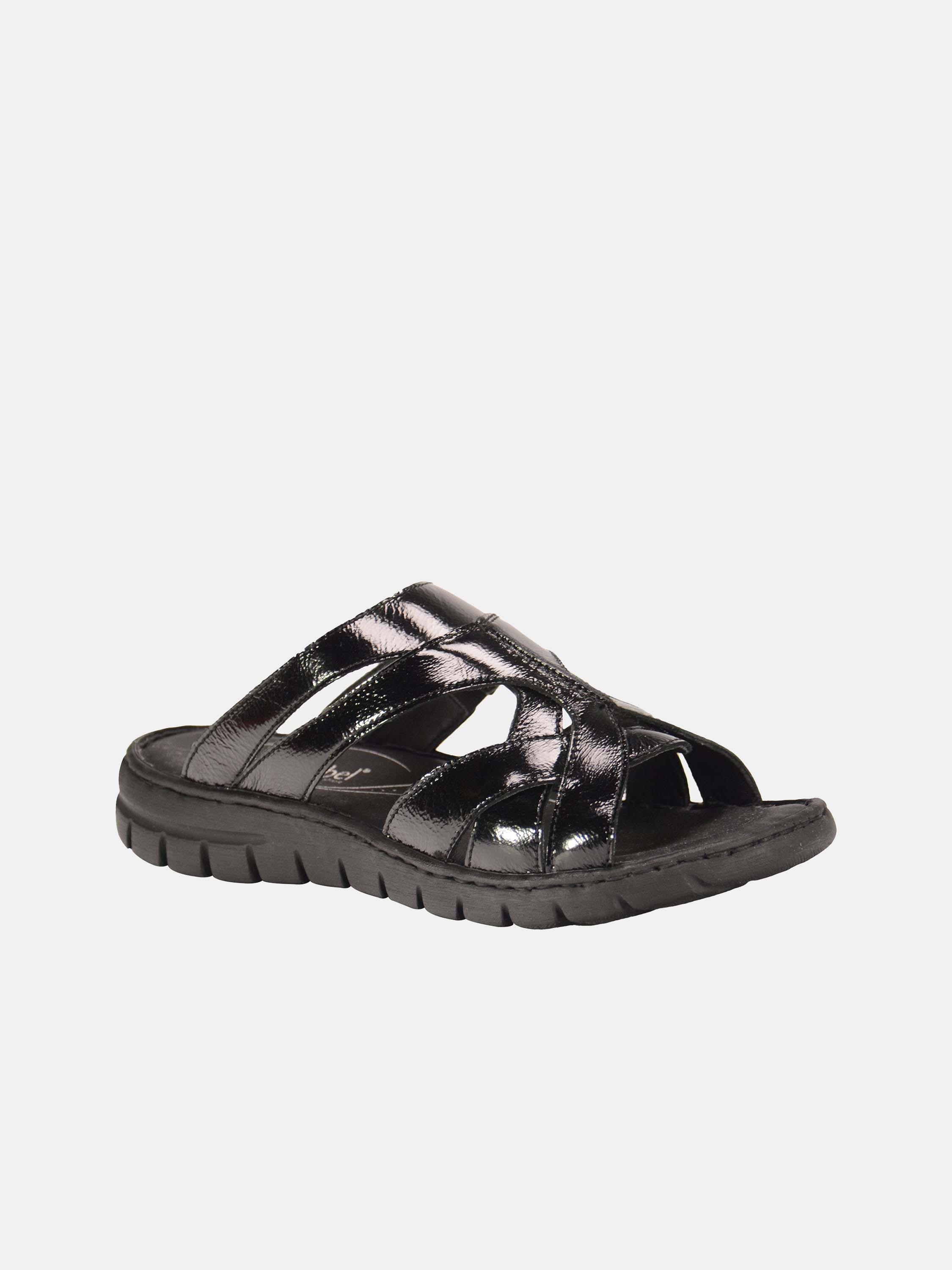 Josef Seibel Women's Patent Leather Slider Sandals #color_Black