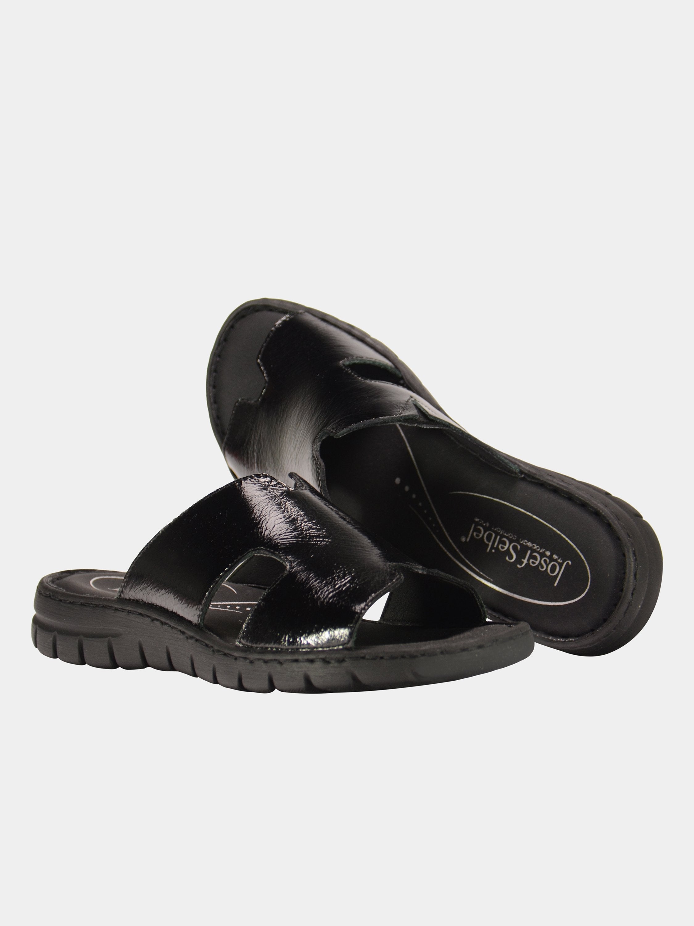 Josef Seibel Women's Shiny Leather Sandals #color_Black