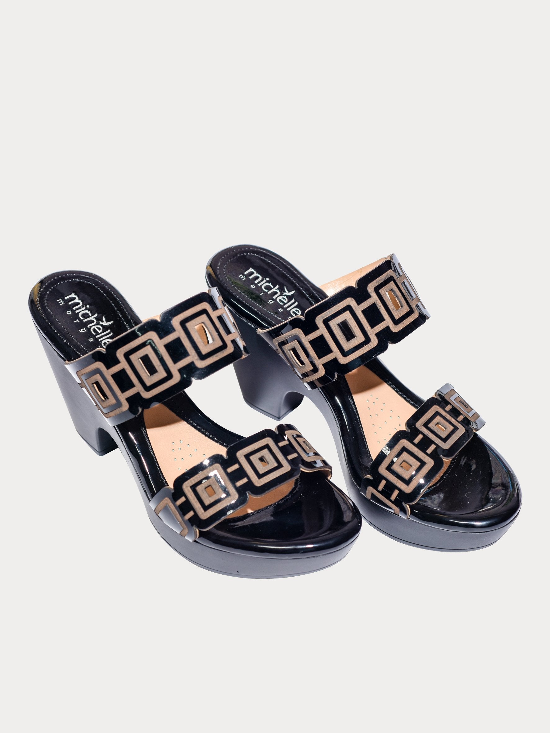 Michelle Morgan Chain Pattern Heeled Sandals #color_Black