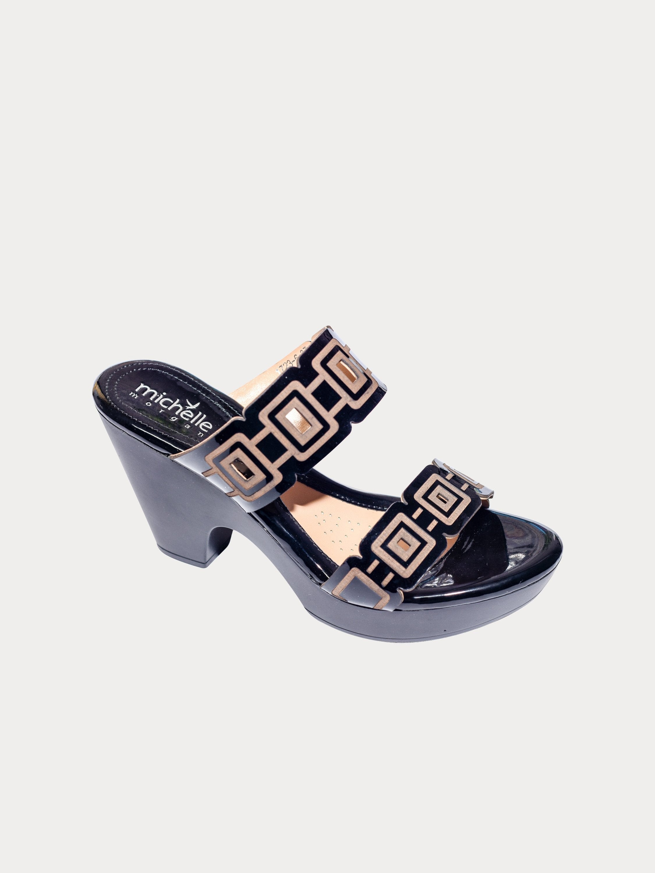 Michelle Morgan Chain Pattern Heeled Sandals #color_Black