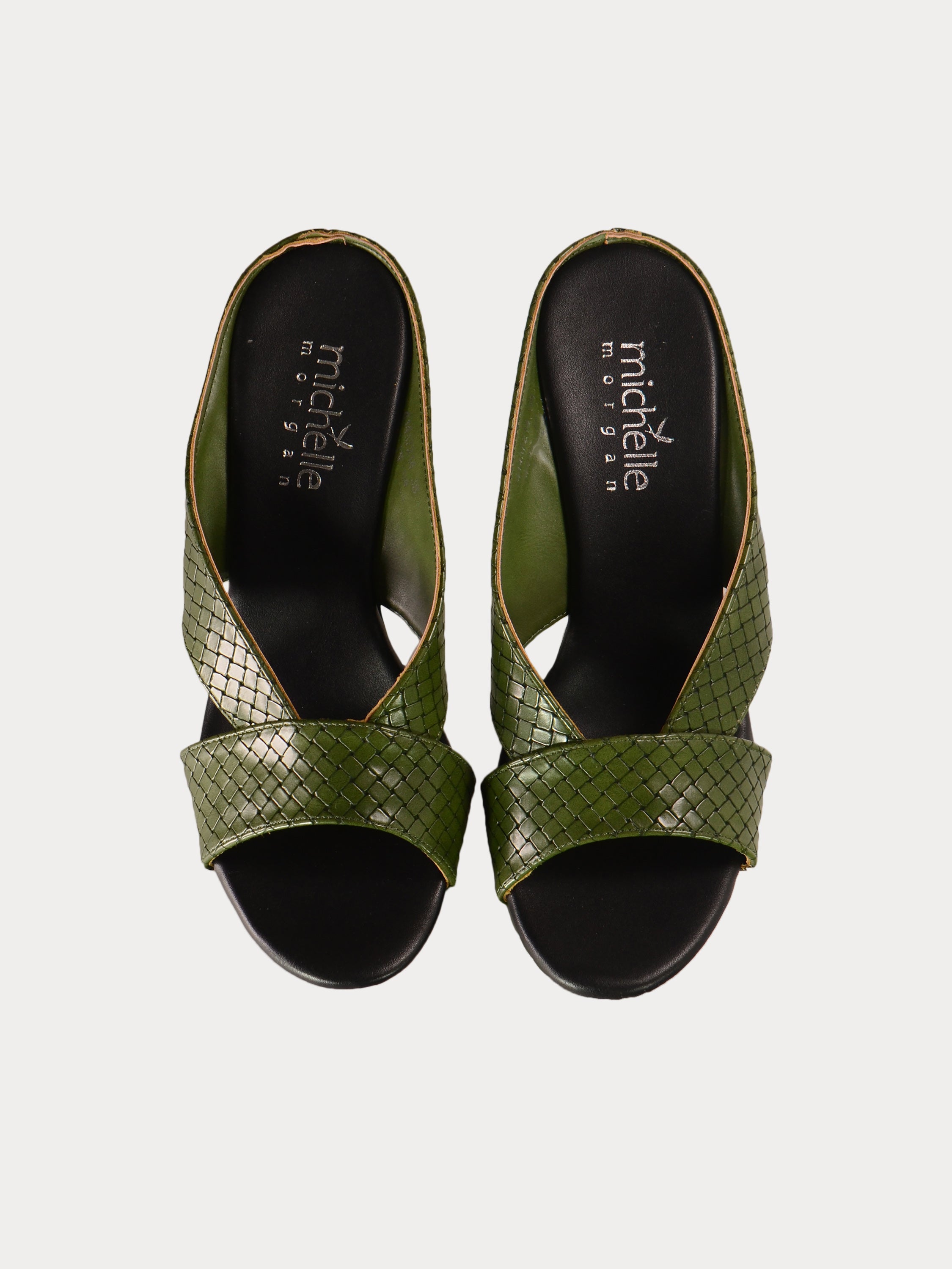 Michelle Morgan 414A7214 Checkered Heeled Sandals #color_Green
